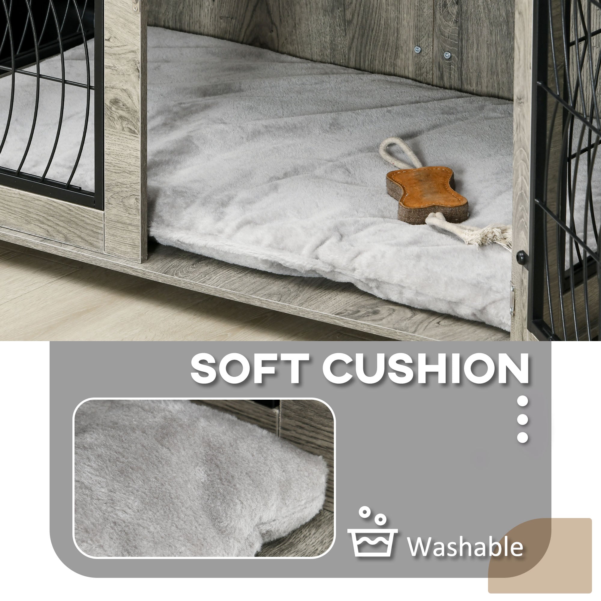 Extra Large Indoor Dog Crate Furniture End Table with Lockable Door and Washable Cushion - Grey