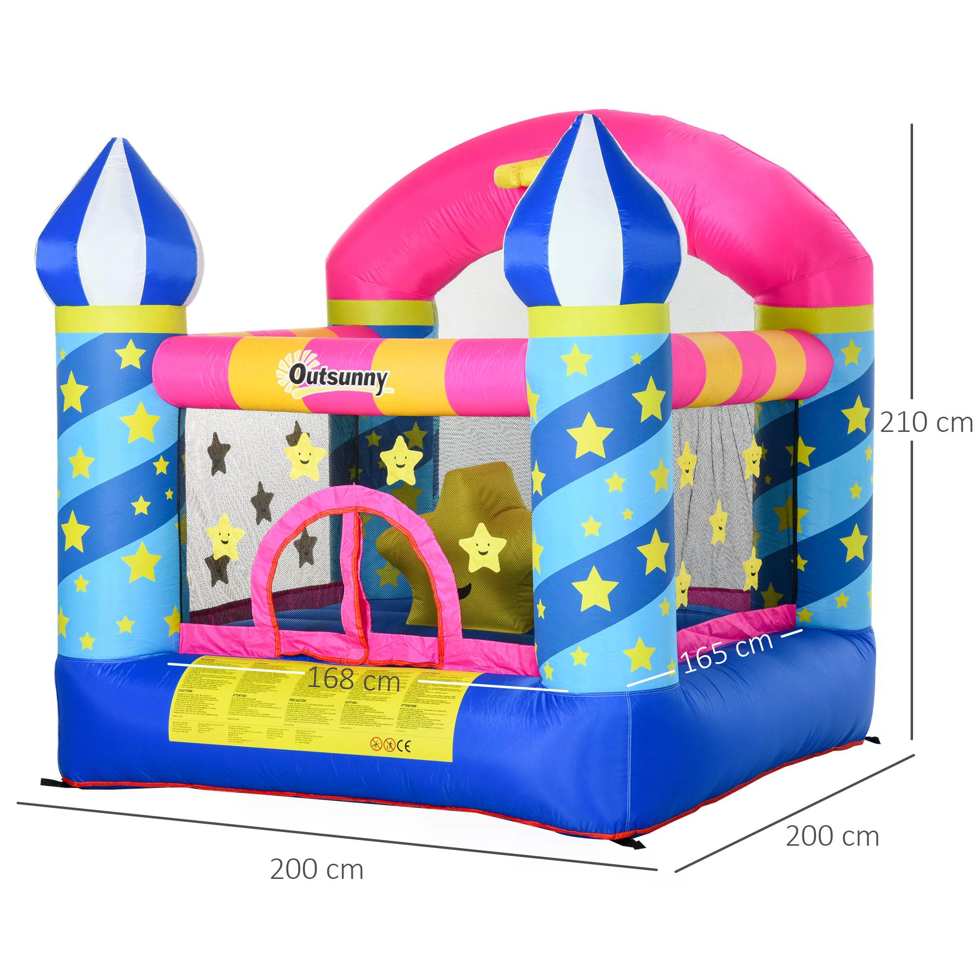 Kids Bouncy Castle, Inflatable Trampoline with Blower for Age 3-8 Castle Stars Design 1.95 x 1.95 x 2.15m