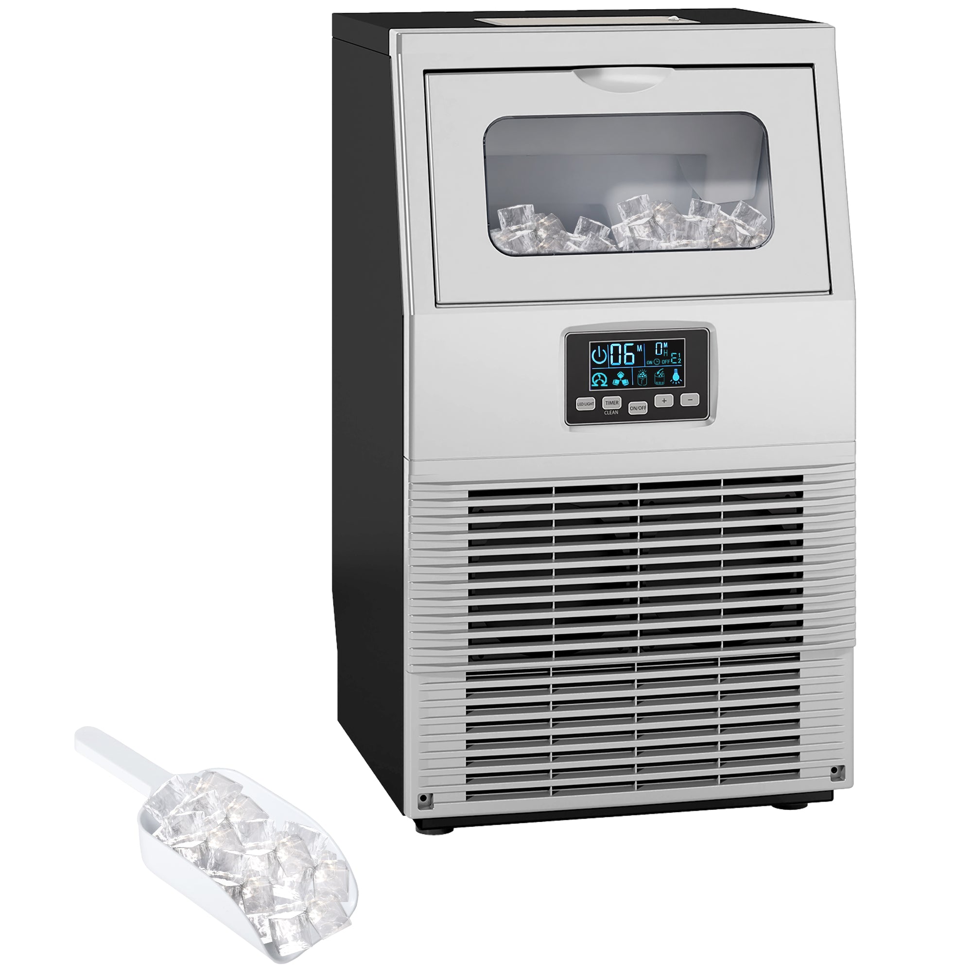 Commercial Ice Maker Machine 30kg/24h with Digital Control, Self-Cleaning & Ice Scoop, 4kg Storage - Silver Black