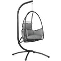 Hanging Egg Chair, Indoor Outdoor Swinging Hammock Chair with Stand, Foldable Basket, Side Pocket, Dark Grey