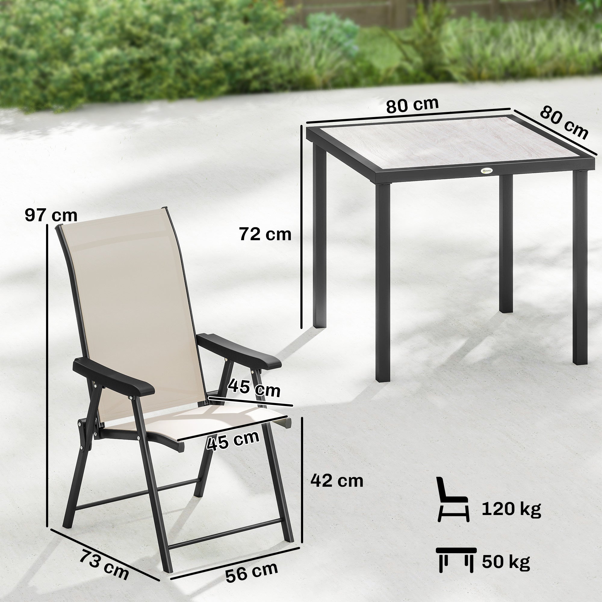 5 Pieces Outdoor Dining Set, Garden Dining Set for 4 with Square Table and Folding Chairs, Brown