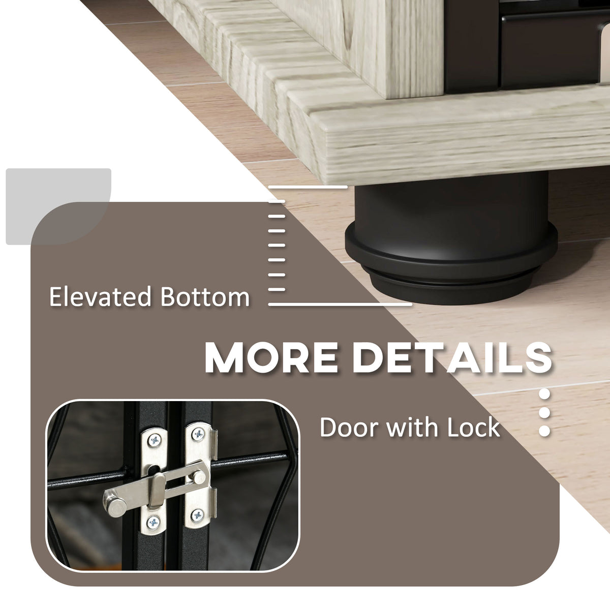 Indoor Medium Dog Crate End Table with Lockable Door and Washable Cushion - Grey Wood Effect