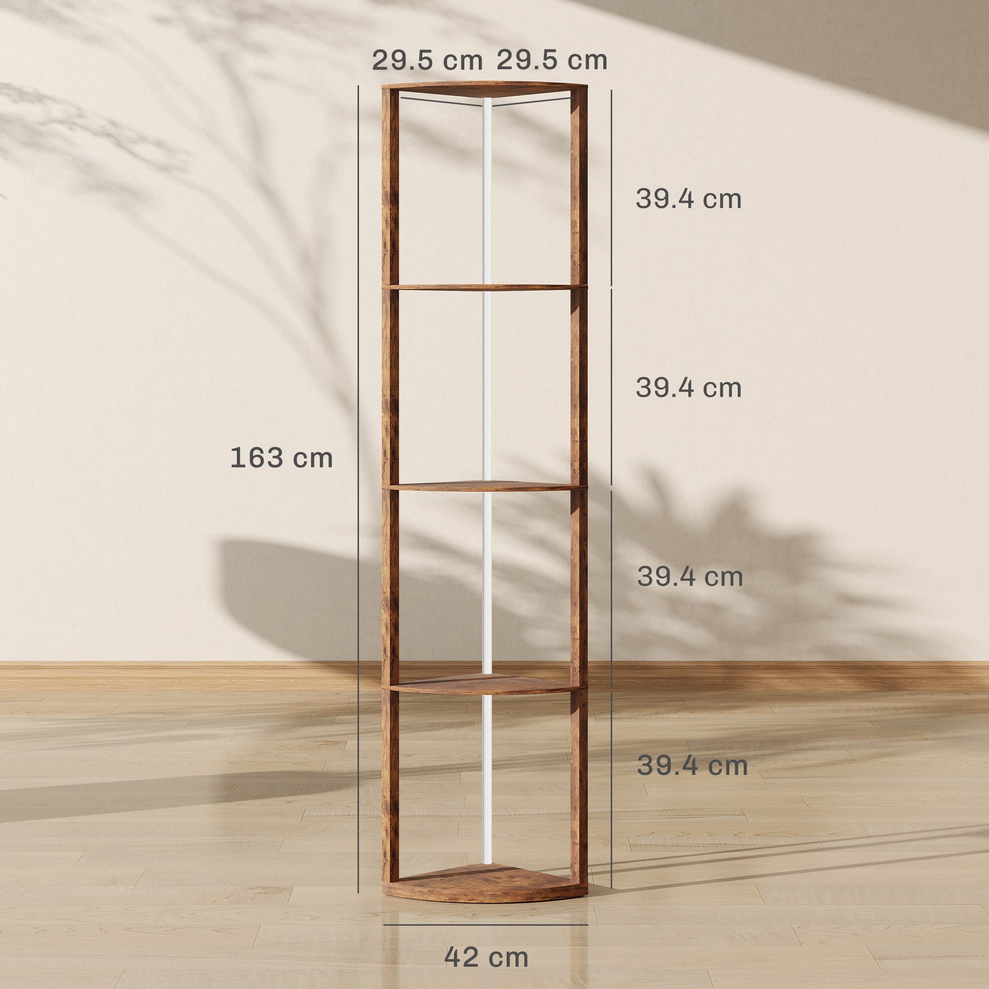 RGB Standing Lamp with Shelves, 4-Tier LED Floor Lamp with Multiple Lighting Modes, Rustic Brown