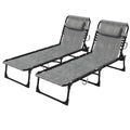 Portable Sun Lounger Set of 2 Folding Camping Beds with 5-Position Adjustable Backrest, Side Pocket & Pillow - Mixed Grey