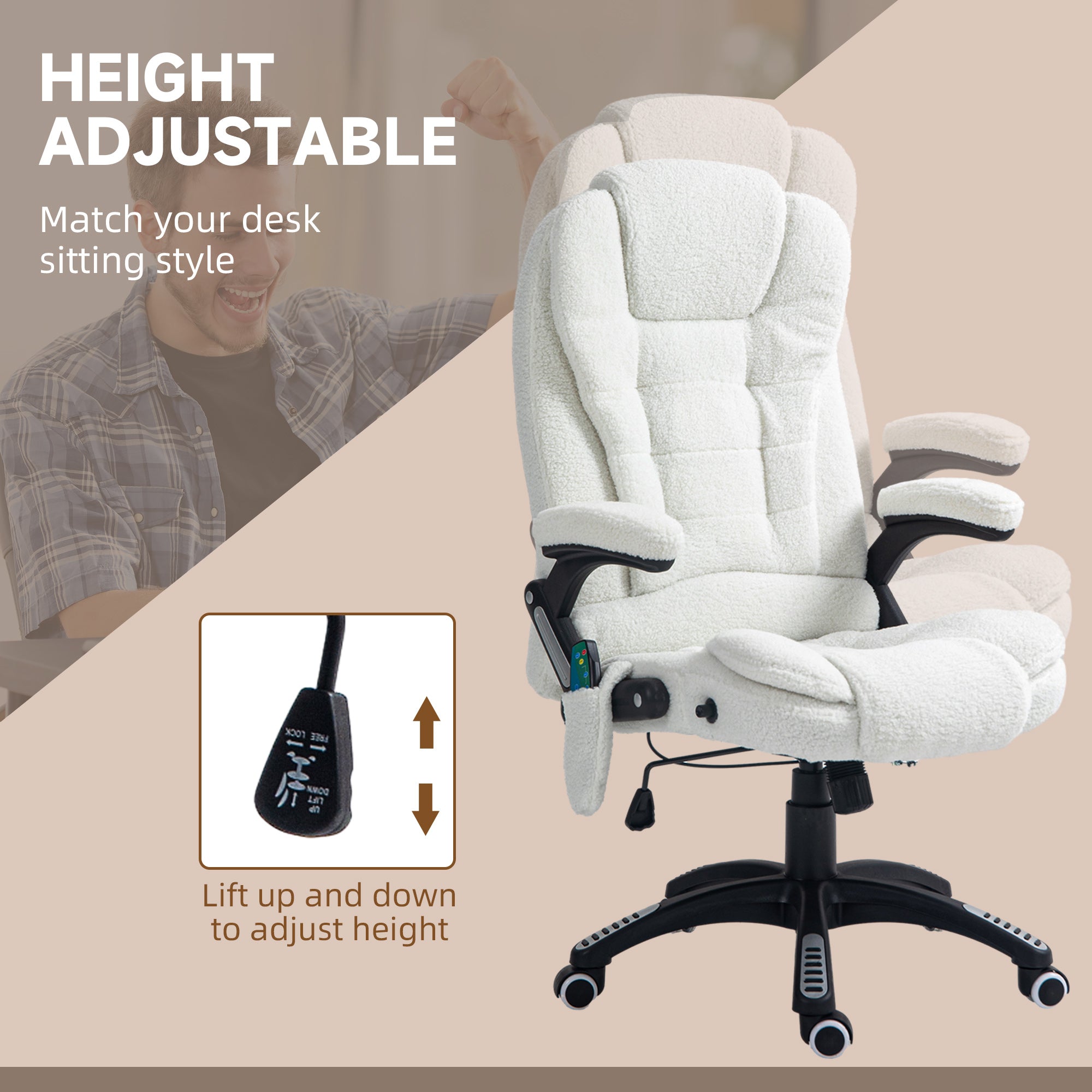 Boucle Six-Point Massage Office Chair - White