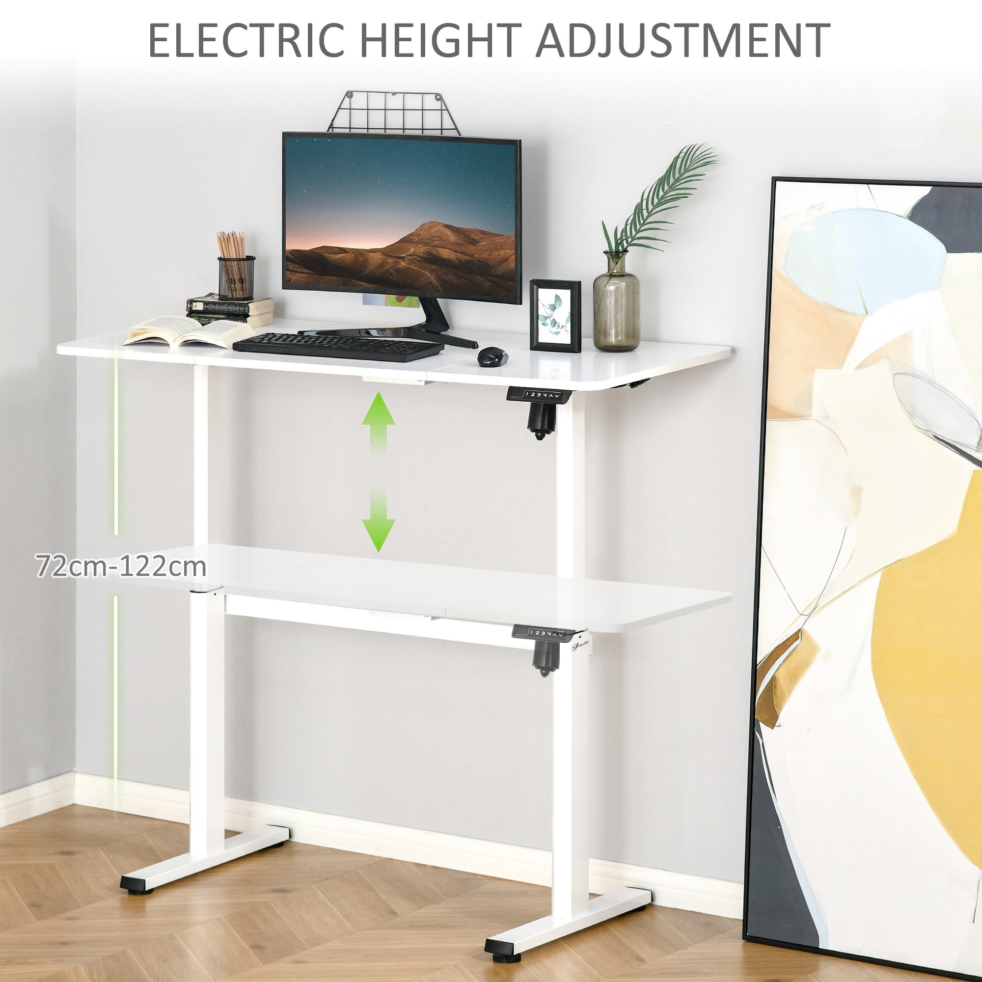 Electric Height Adjustable Standing Desk Sit Stand Desk with Large Desktop, Motor, Stand up Desk for Home Office, White