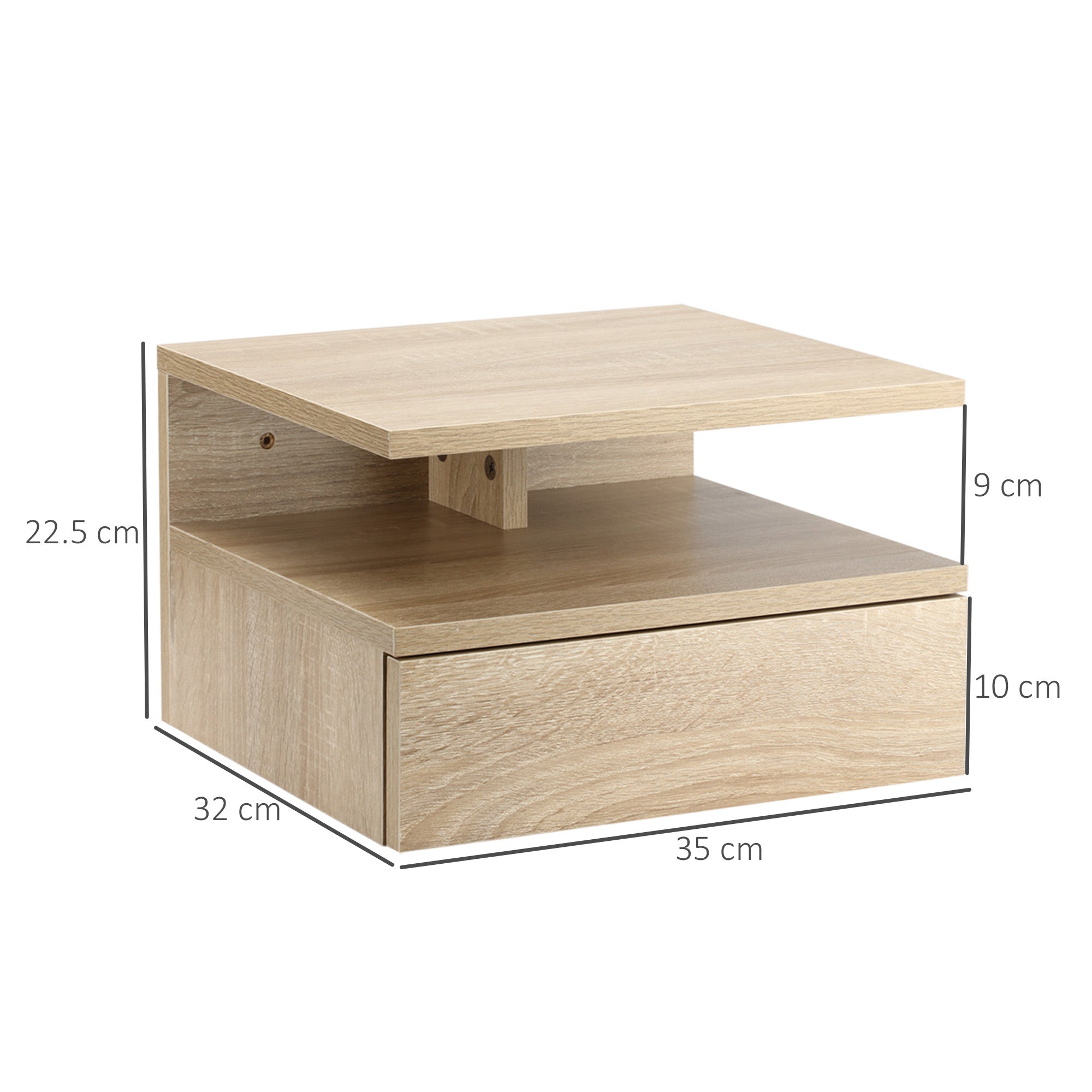 Set of Two Floating Bedside Tables - Oak Tone