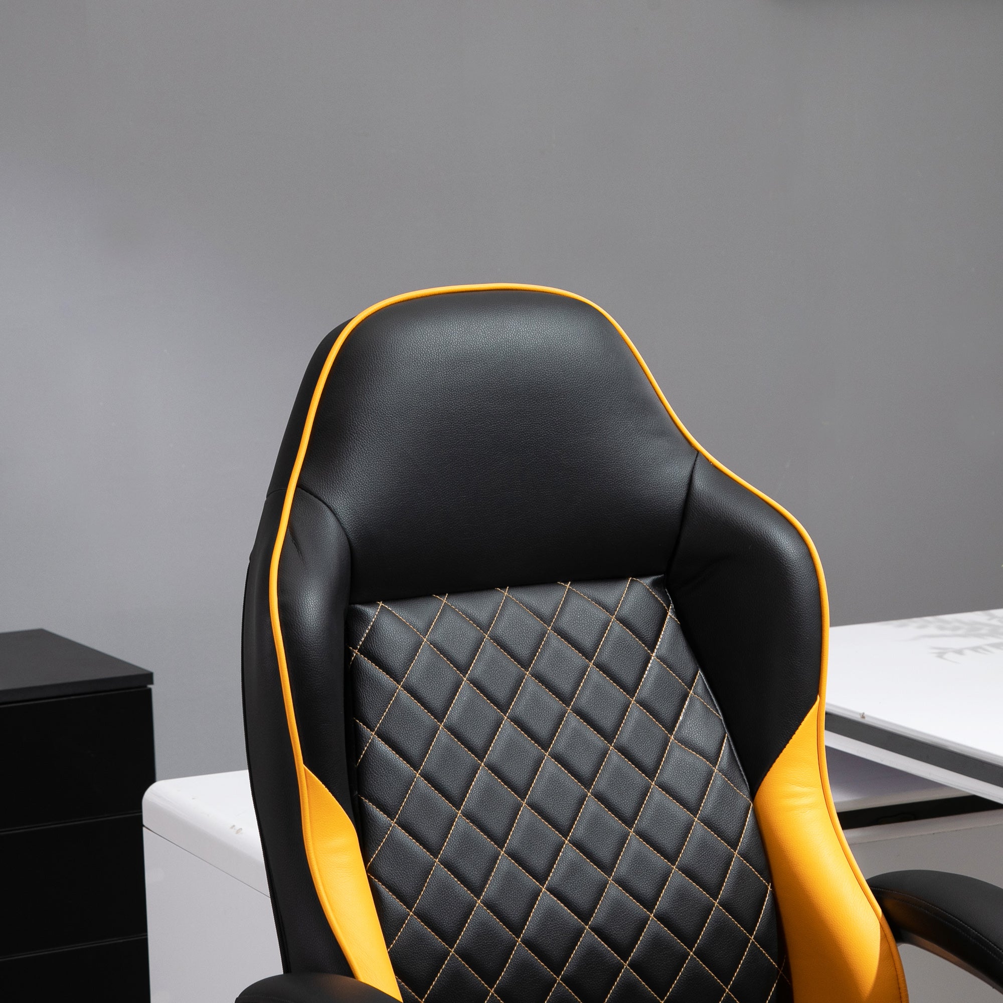 Office Chair Faux Leather Diamond Line High-Back Rocker Swivel Desk Chair Orange