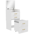 Compact Dressing Table and Stool Set, with Storage - White