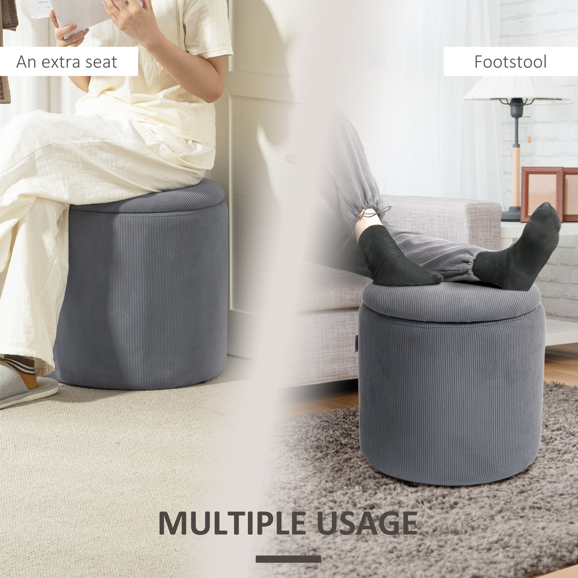 Modern Storage Ottoman Set with Removable Lids - Light Grey