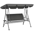 3 Seater Swing Chair, Garden Swing Seat Bench with Adjustable Canopy, Rattan Seat and Steel Frame for Patio, Yard, Grey