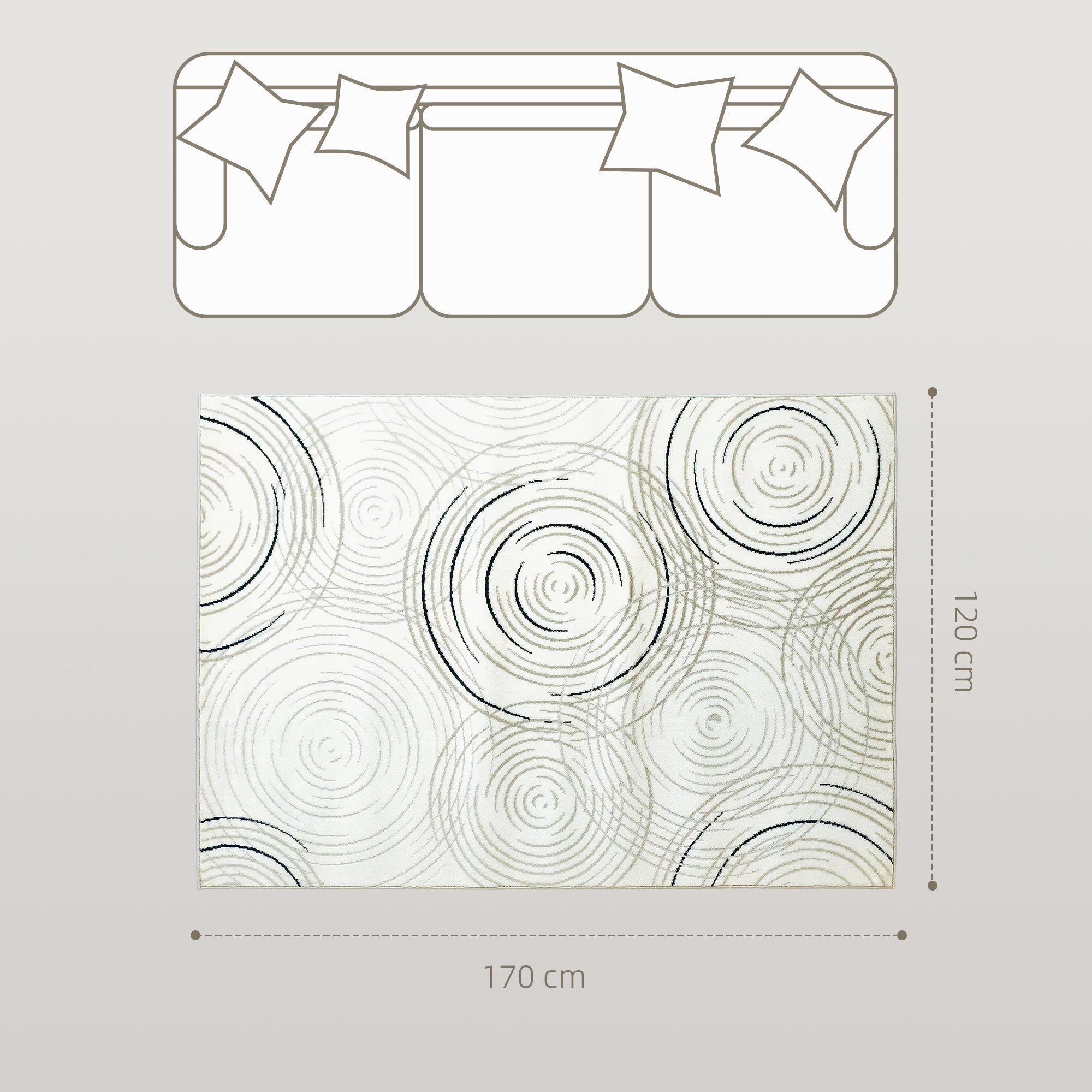 Modern Area Rug, Swirl Pattern Machine Washable Rug, Allergy-Friendly Floor Carpet for Living Room, Bedroom, Dining Room, Home Office, 170 x 120 cm, Cream White