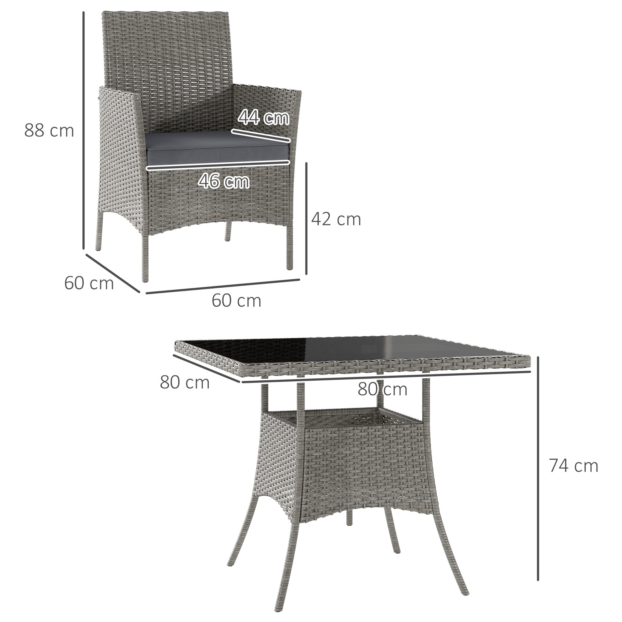 Five-Pieces Rattan Outdoor Dining Set with Cushions - Light Grey