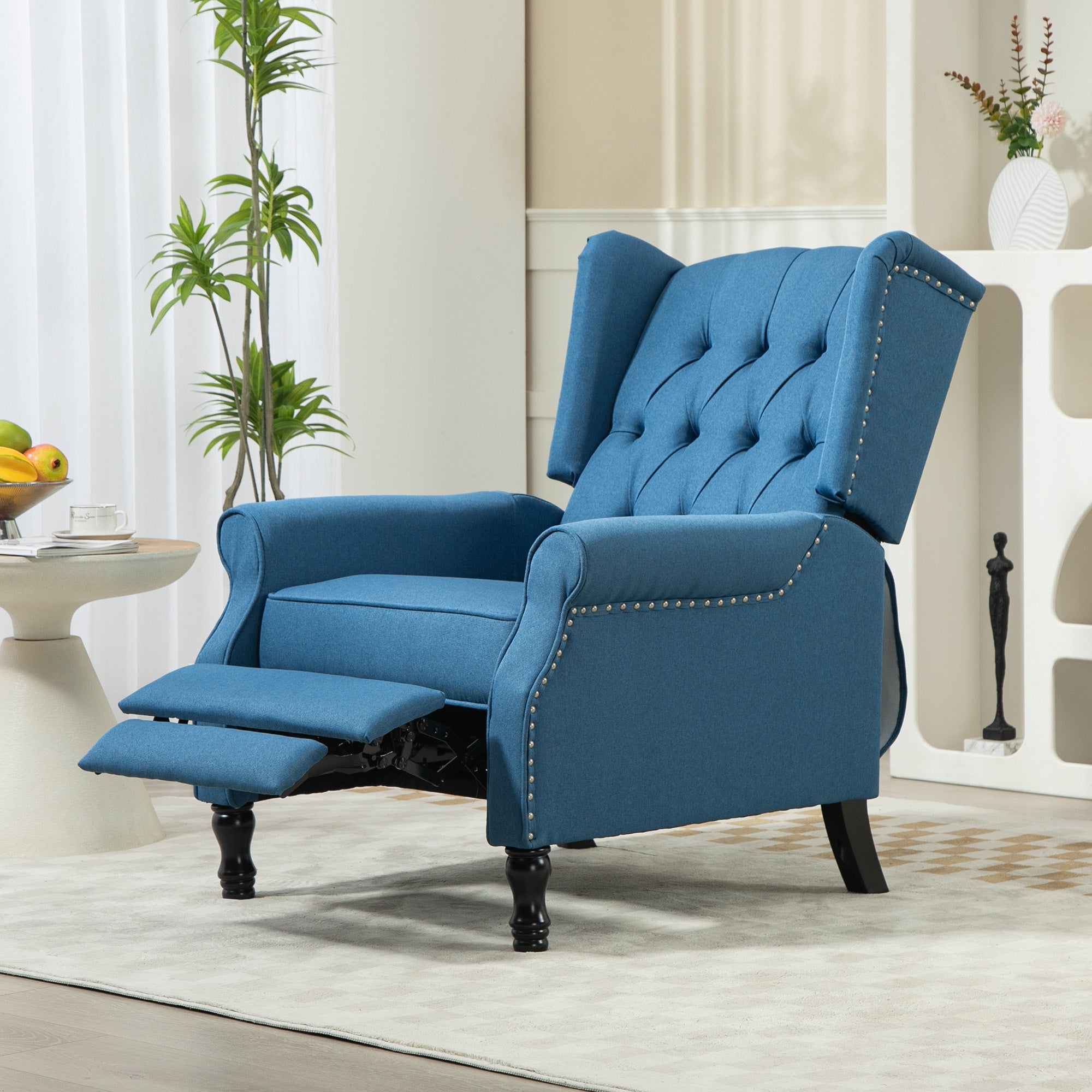 150° Reclining Vintage Armchair, with footrest - Blue