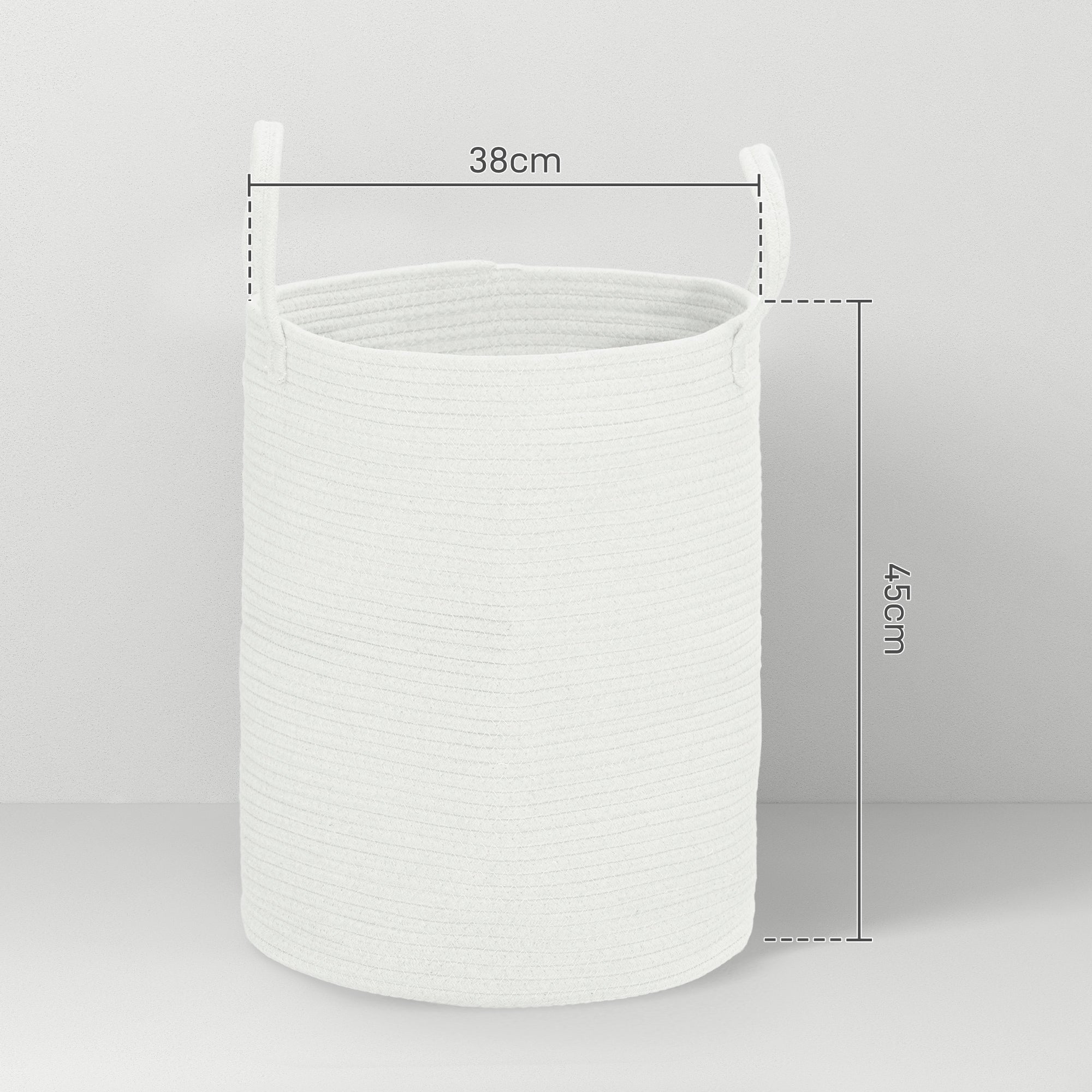 36L Cotton Rope Laundry Basket, with Handles - Cream White