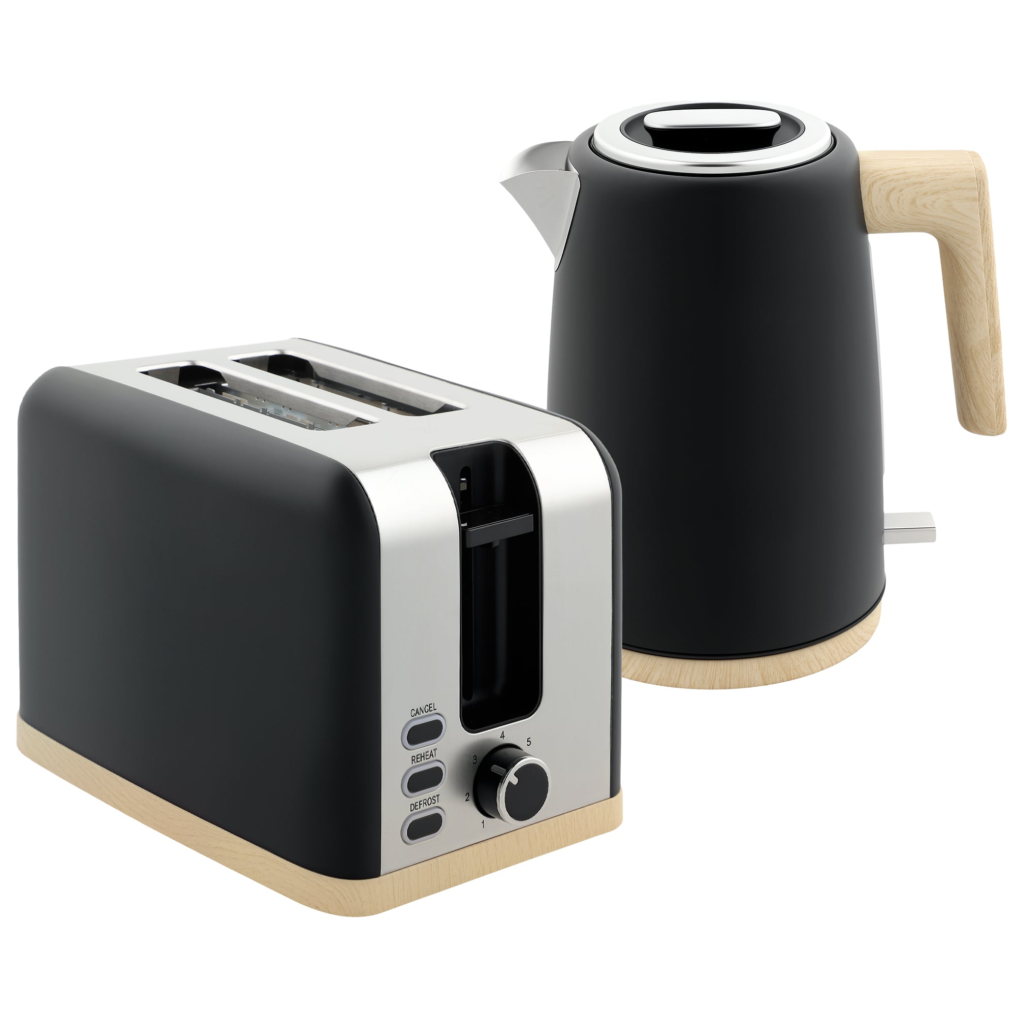 Kettle and Toaster Set, 1.7L 3000W Fast Boil Kettle & 2 Slice Toaster Kitchen Set with 7 Level Browning Controls, Defrost, Reheat, Auto Off, Boil-dry Protection, Black