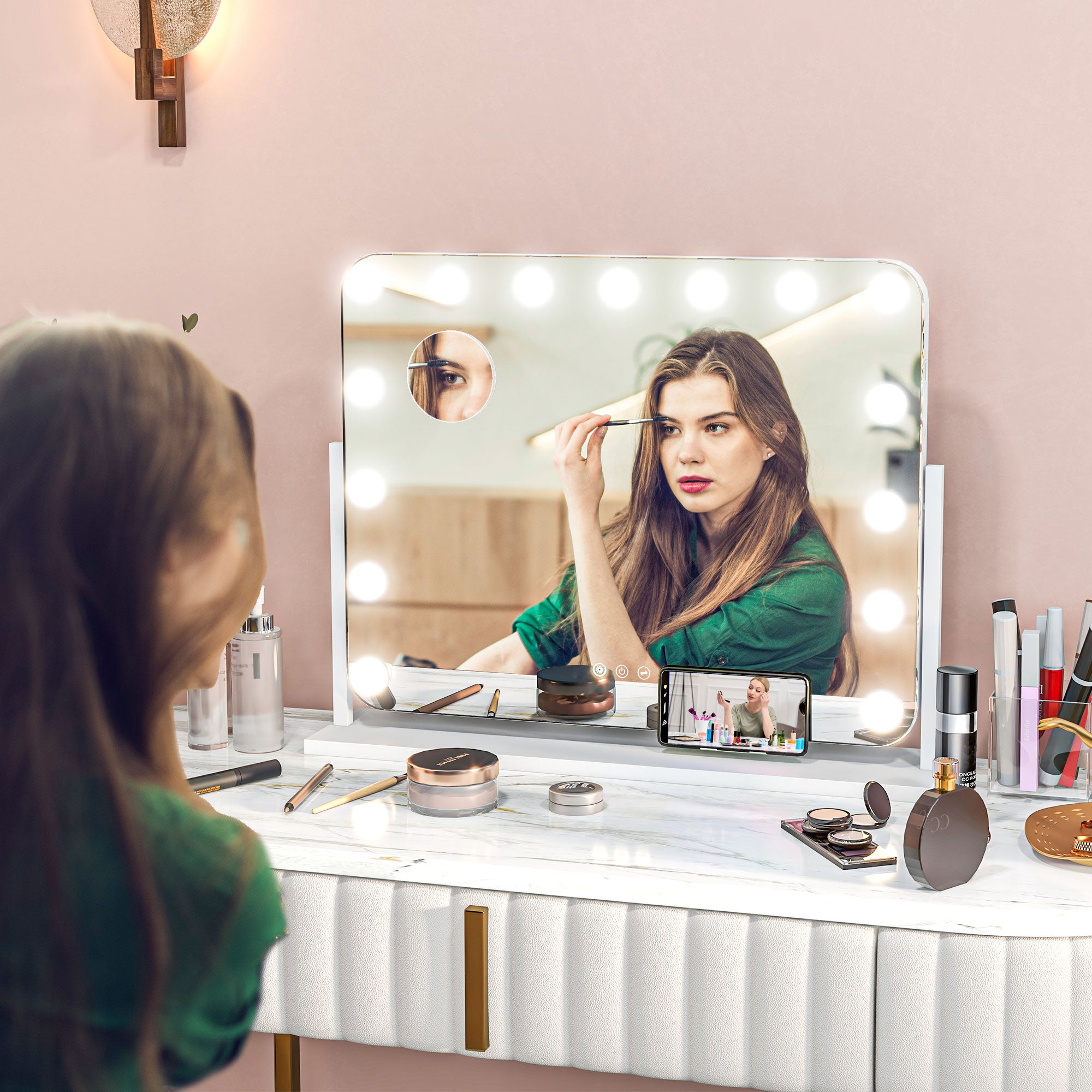 14 LED bulb Tabletop Makeup Mirror, with Adjustable Settings