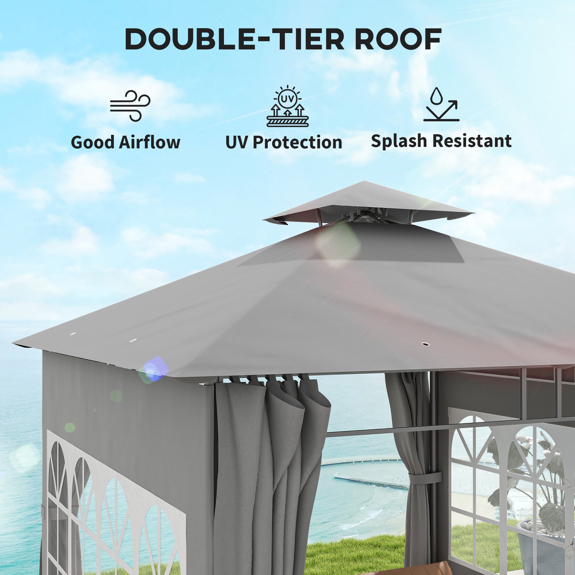 3 x 3 Metres Garden Gazebo Set with Double Roof and Removable Sidewalls - Light Grey