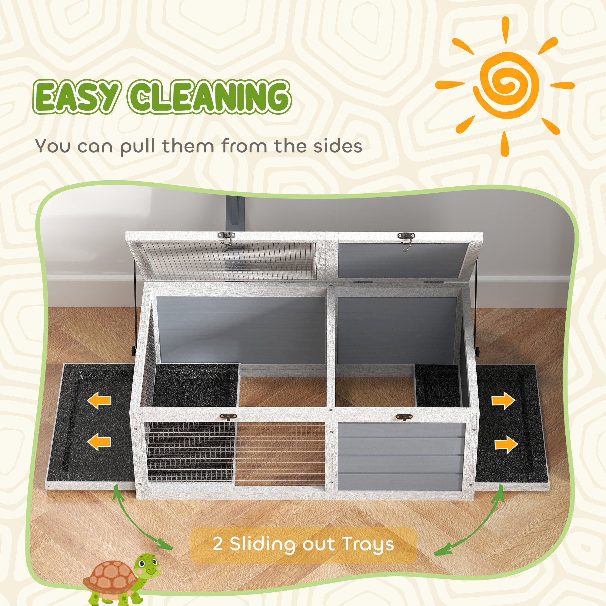 Wooden Tortoise Enclosure with Lamp Holder for Indoor & Outdoor Use - Light Grey
