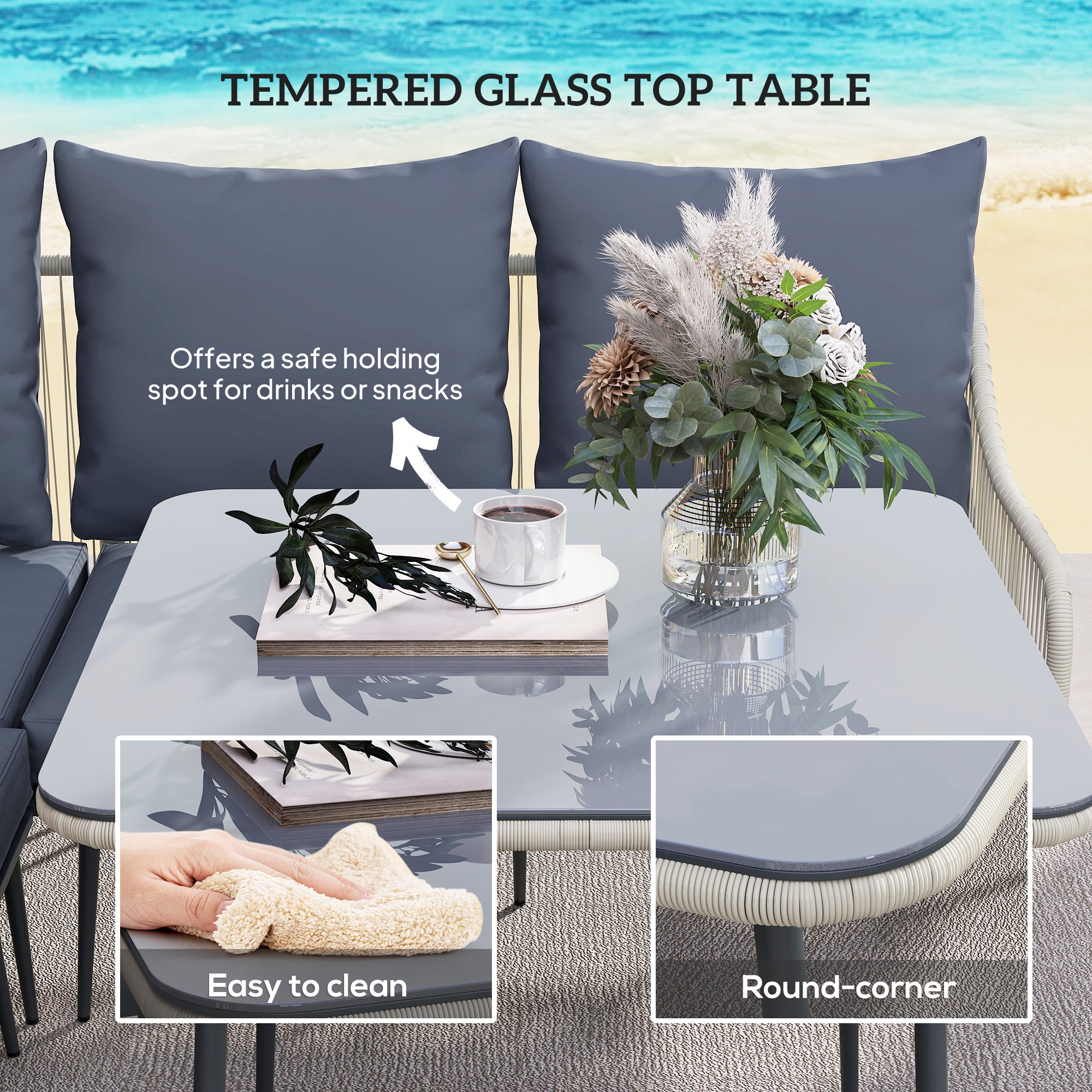 Six-Piece Rattan Strong Garden Sofa Set - Grey