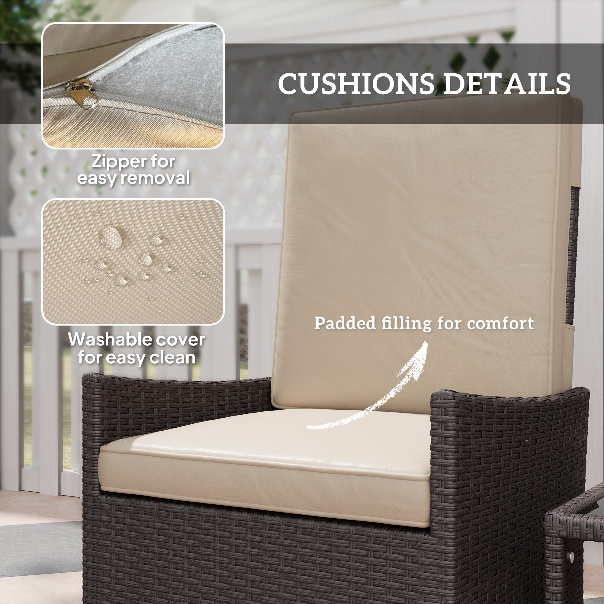5 Piece Rattan Garden Furniture Set with Cushions and Glass Table Khaki