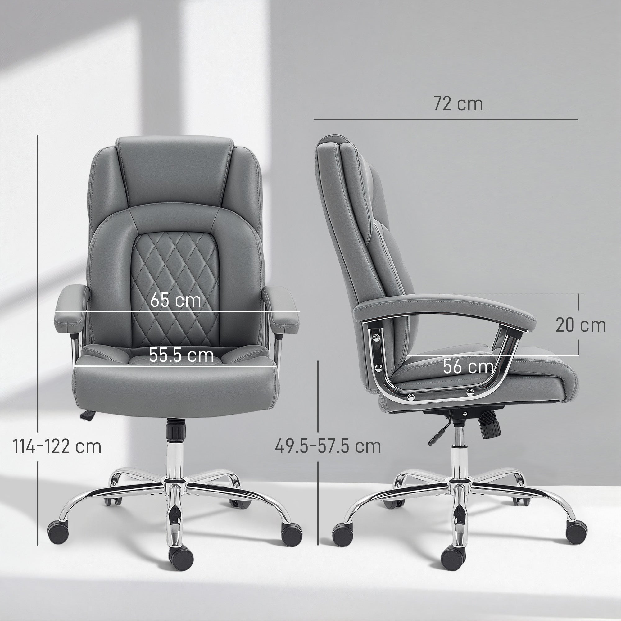 Big and Tall Office Chair 180kg with Spring Cushion, PU Leather - Grey