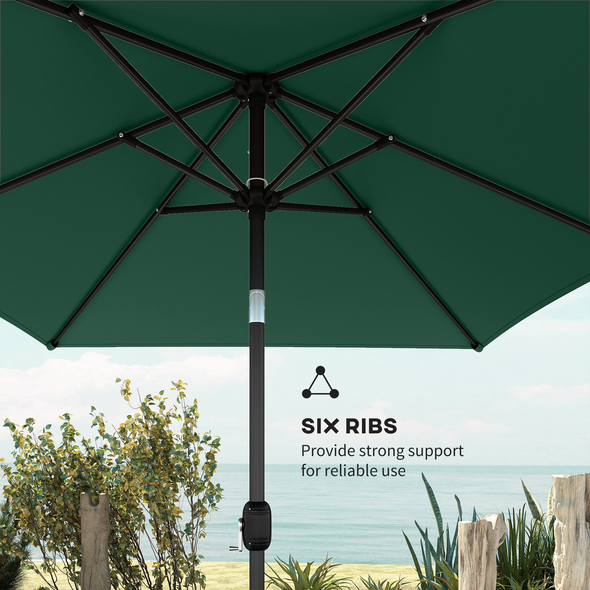 Garden Parasol, Parasol Umbrella with Crank Handle, Tilt Function, Polyester Canopy, Green