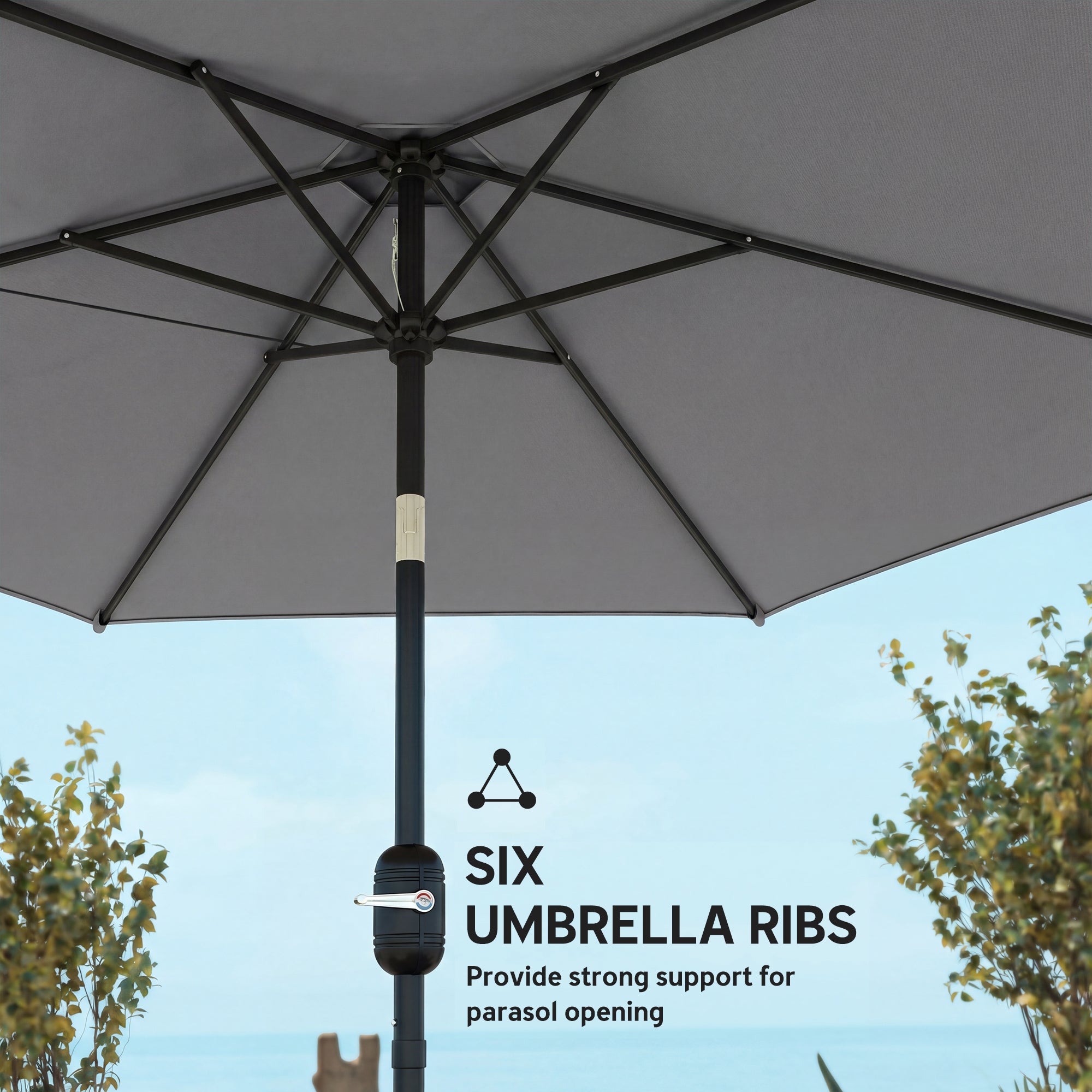 2.6 m Garden Parasol Umbrella with Aluminium Pole, Outdoor Patio Umbrella with Tilt and Crank, Vent, Grey