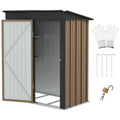 5x3ft Corrugated Steel Lean-To Storage Shed with Lock - Brown