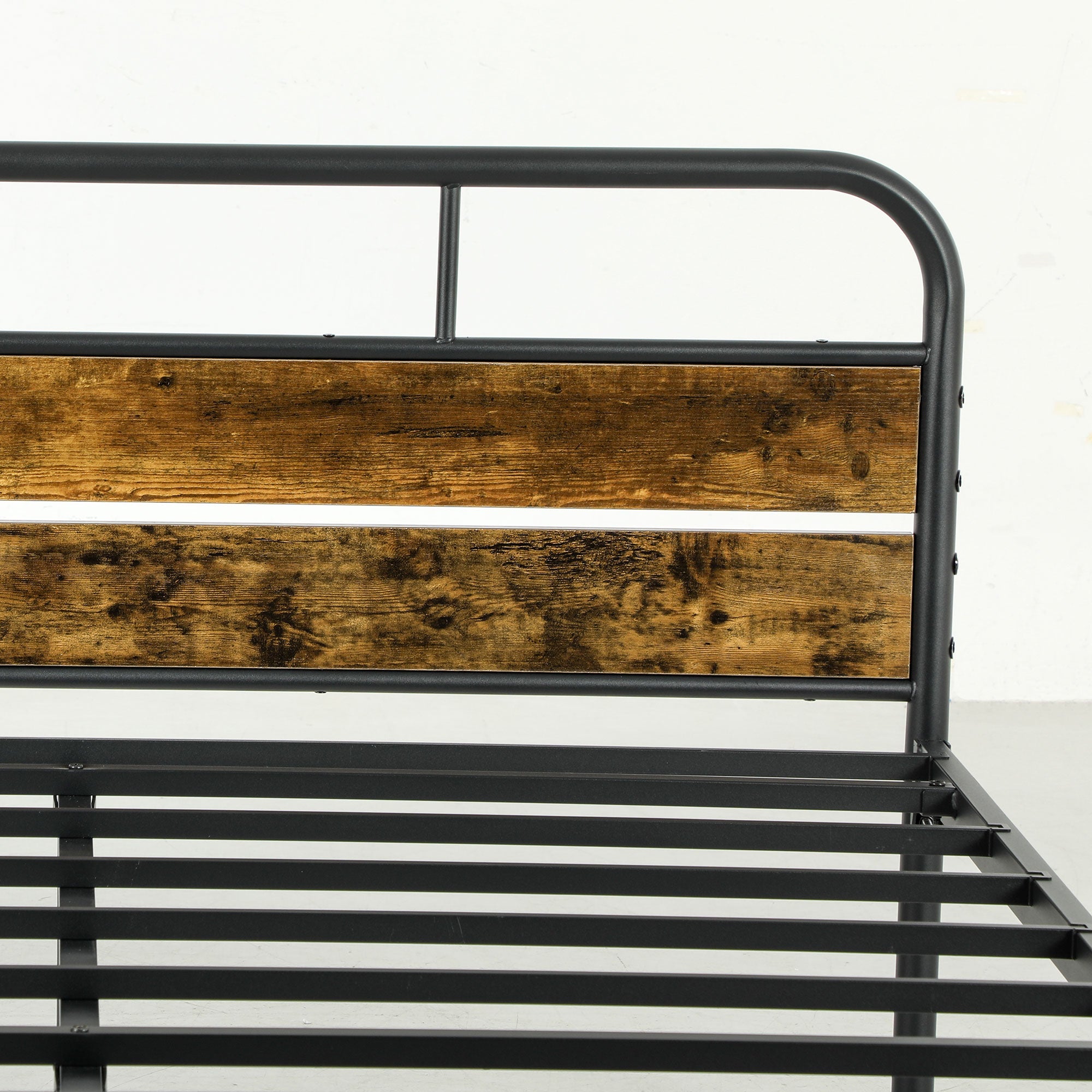 Industrial-Style Double Bed Frame - Black/Brown