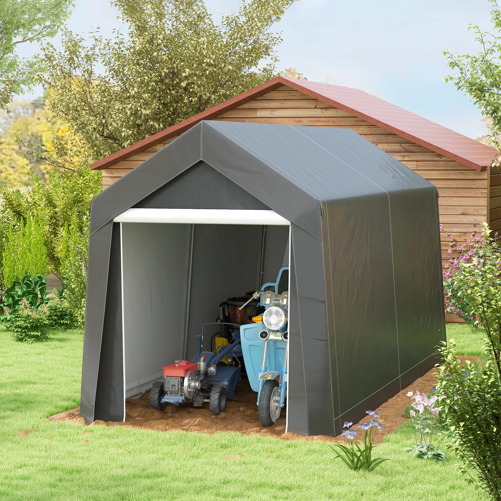 3.6 x 2.1m Portable Outdoor Shed, with Window - Dark Grey