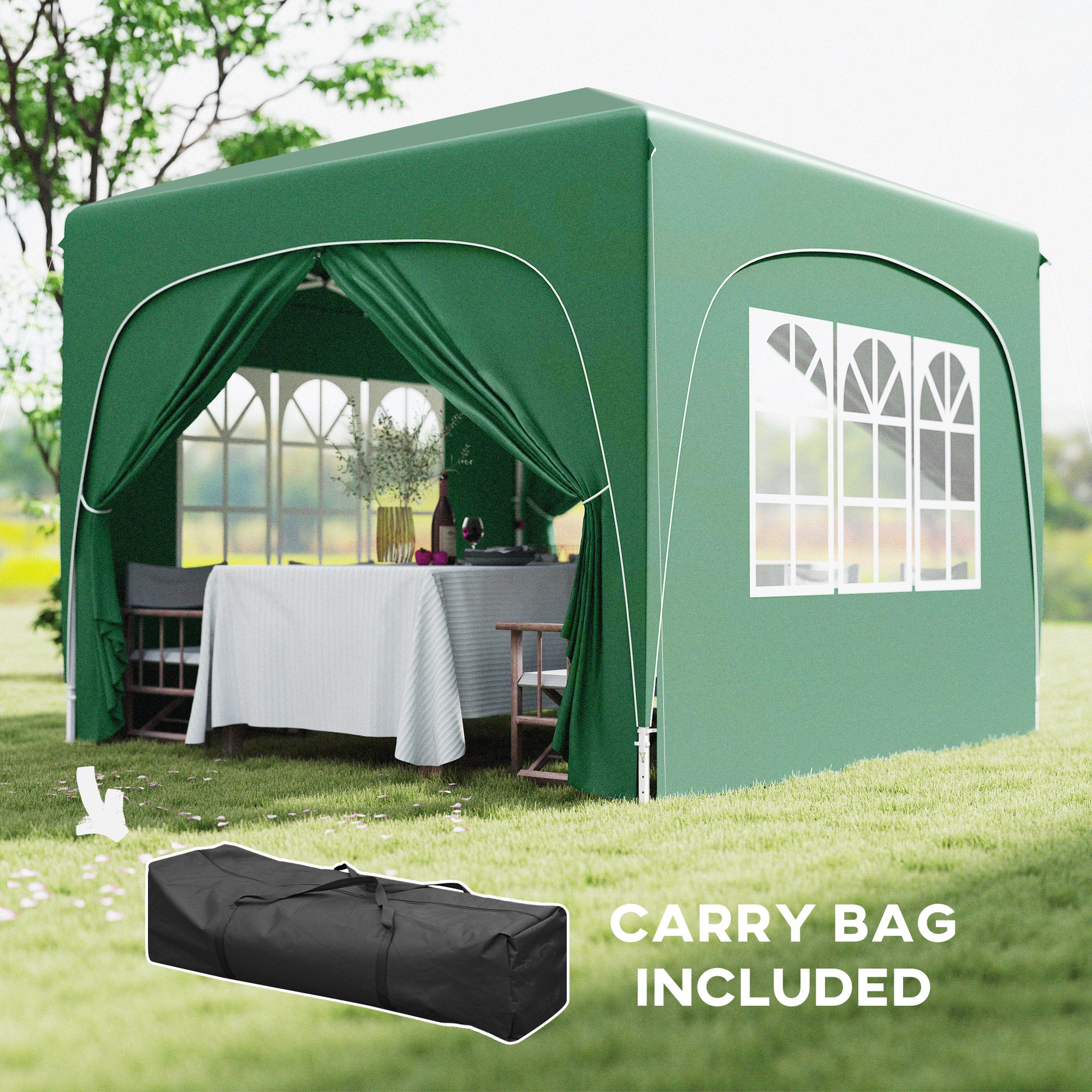 3 x 3m Pop-Up Gazebo Shelter with UPF50+ Canopy - Dark Green