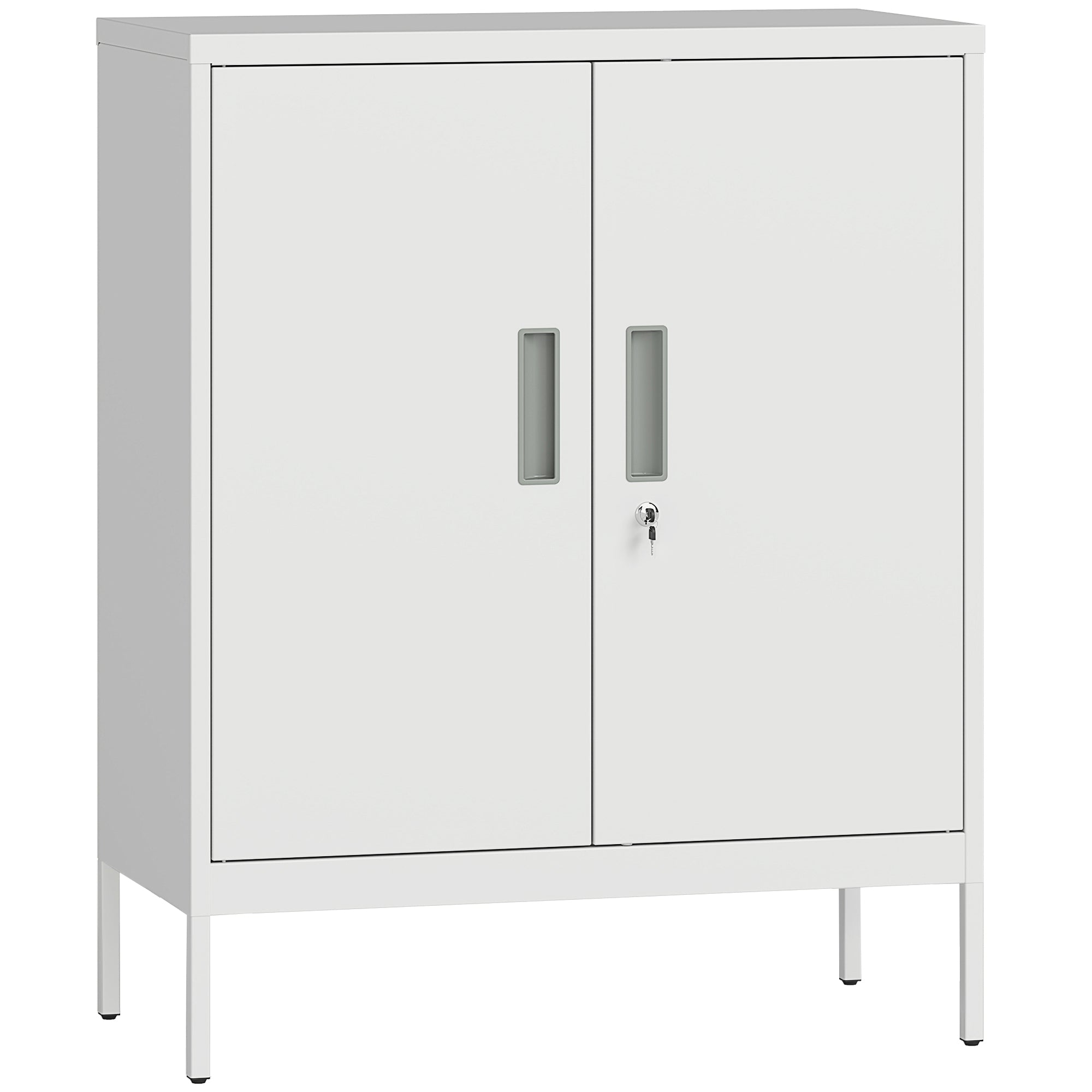 Metal Storage Cabinet with Lock and Adjustable Shelves - White