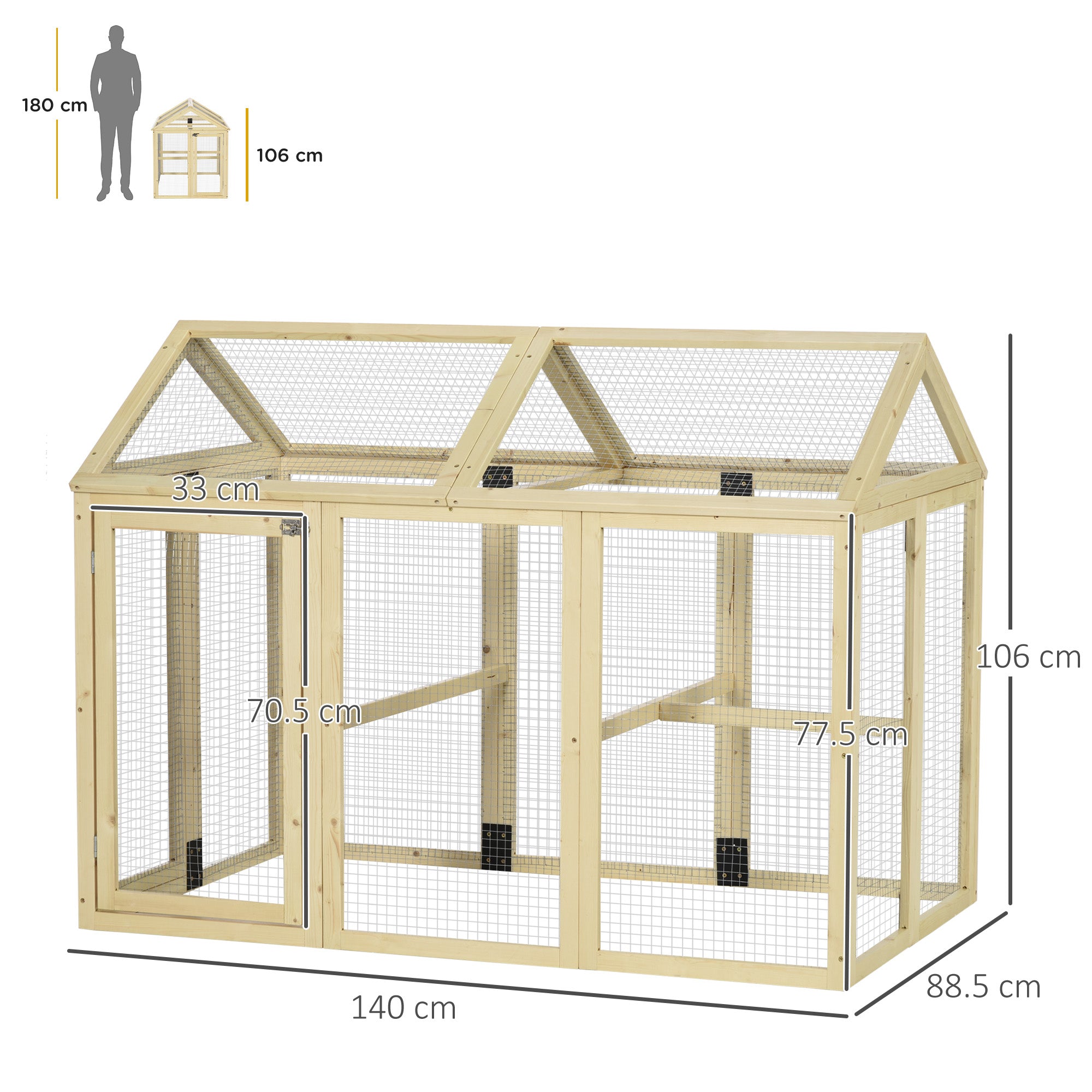 Large Chicken Run, Wooden Chicken coop, with Combinable Design - Natural Wood Finish