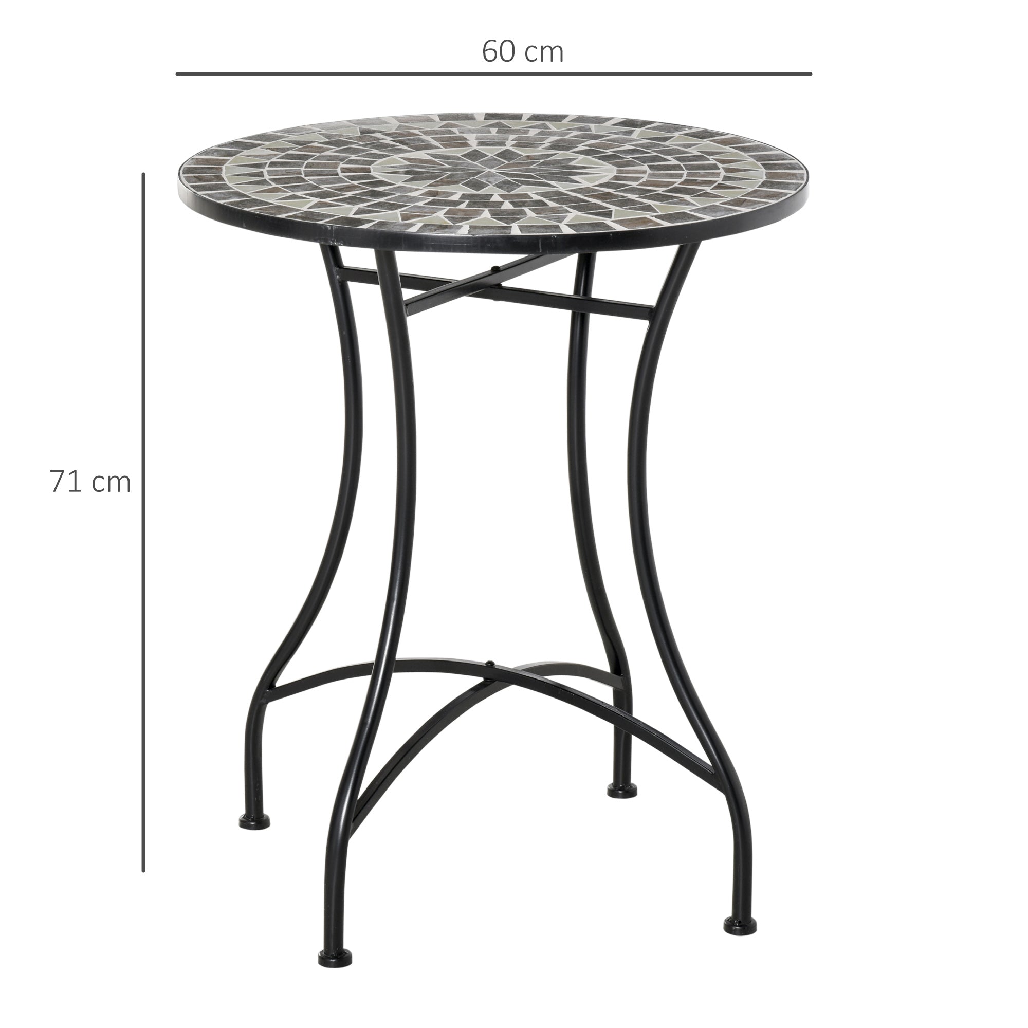 Round Mosaic Tabletop Garden Table - Grey/Black