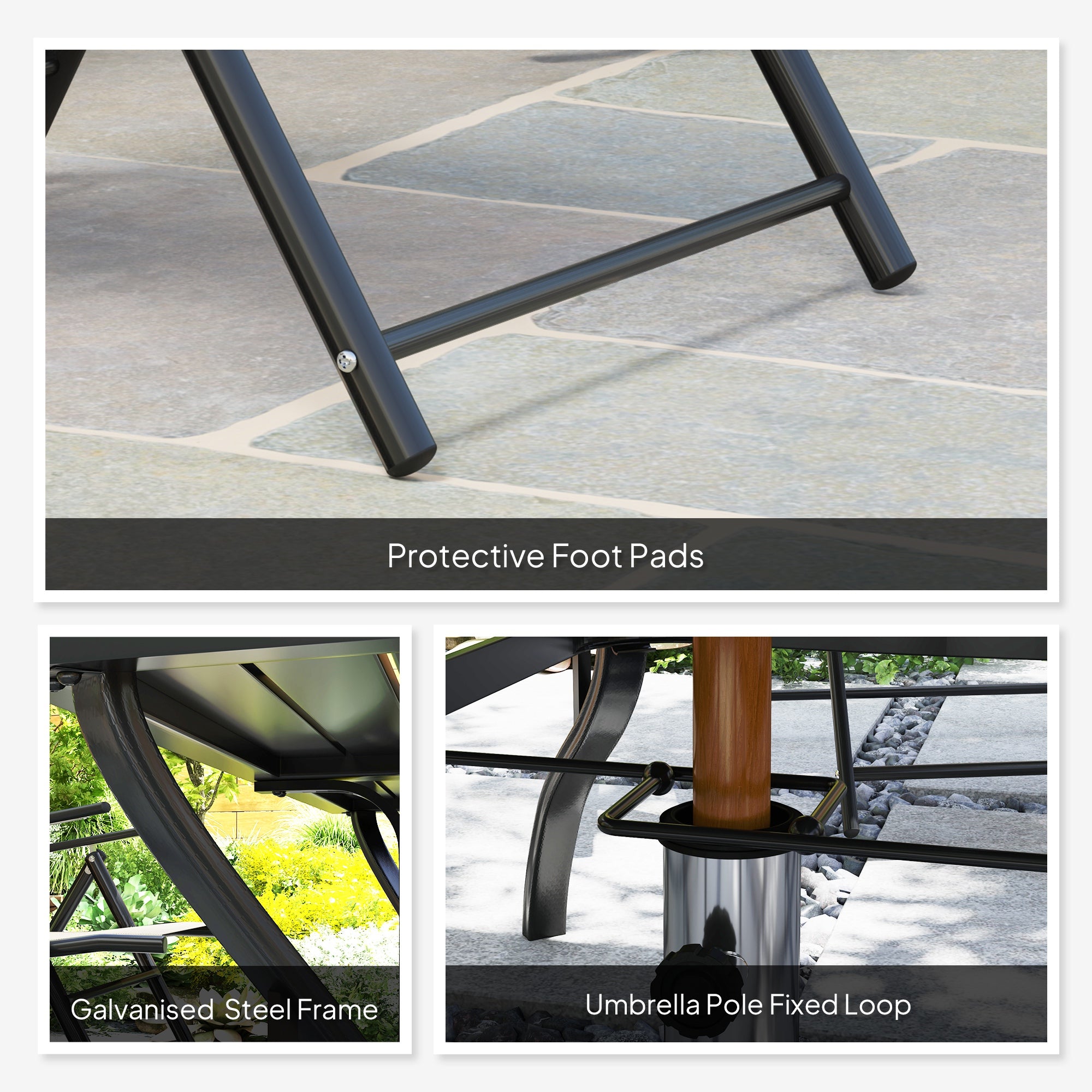 7 Piece Steel Outdoor Dining Set with Parasol Hole - Grey