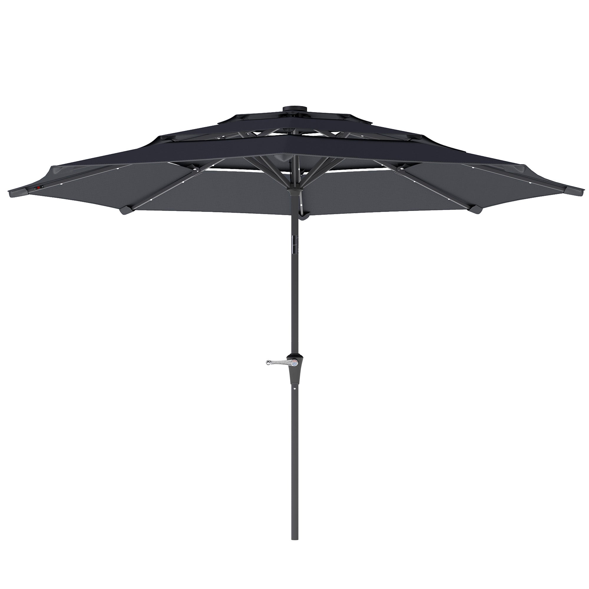 3 Tier Garden Parasol with Solar LED Lights and UPF 30+ Canopy - Dark Grey