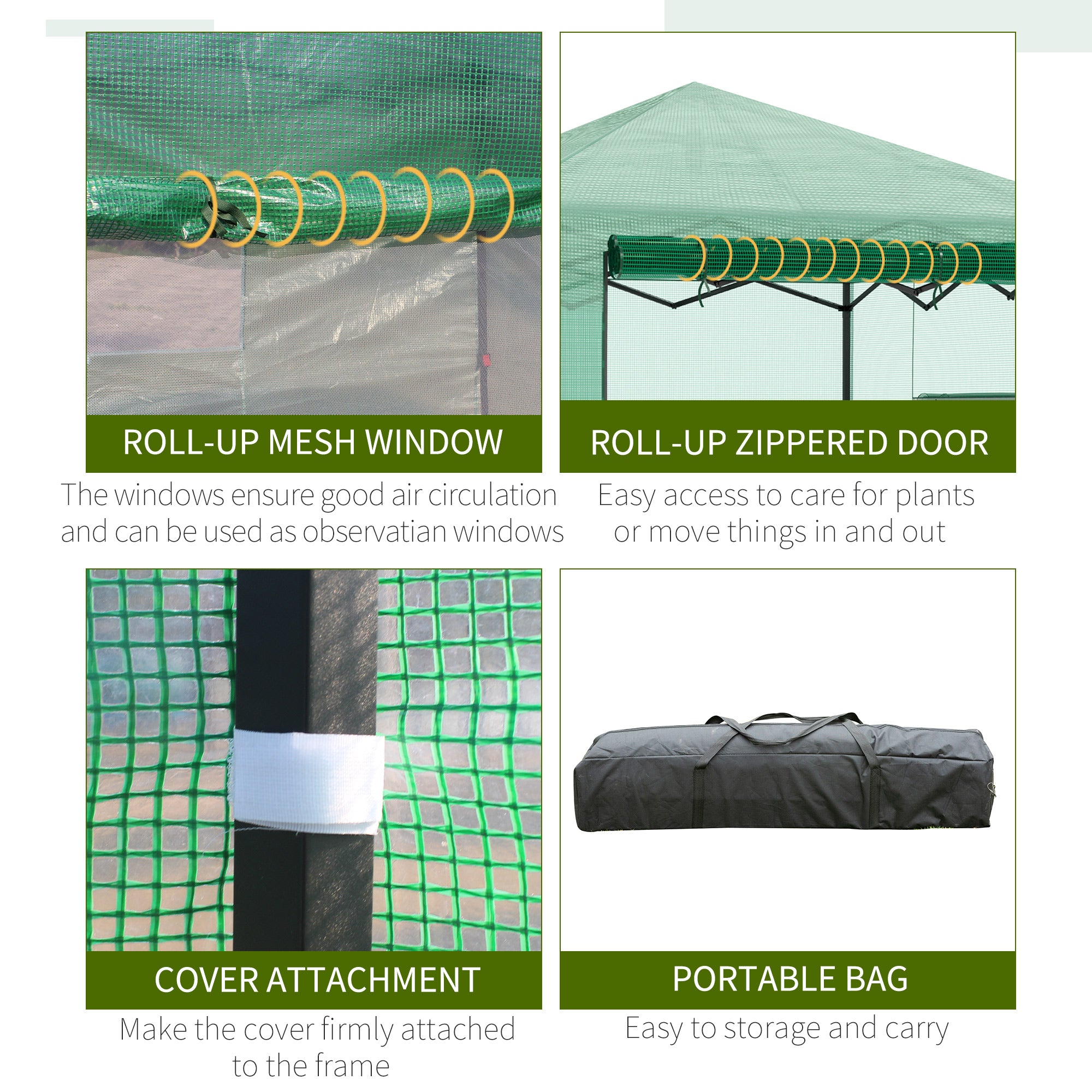 Pop-up Small Greenhouse, Outdoor Walk-in Tomato Greenhouse with Carrying Bag, PE Cover, Steel Frame, Green, 2.4L x 1.8W x 2.4H m