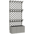 52L Wooden Planter, with Trellis and Shelves - Grey