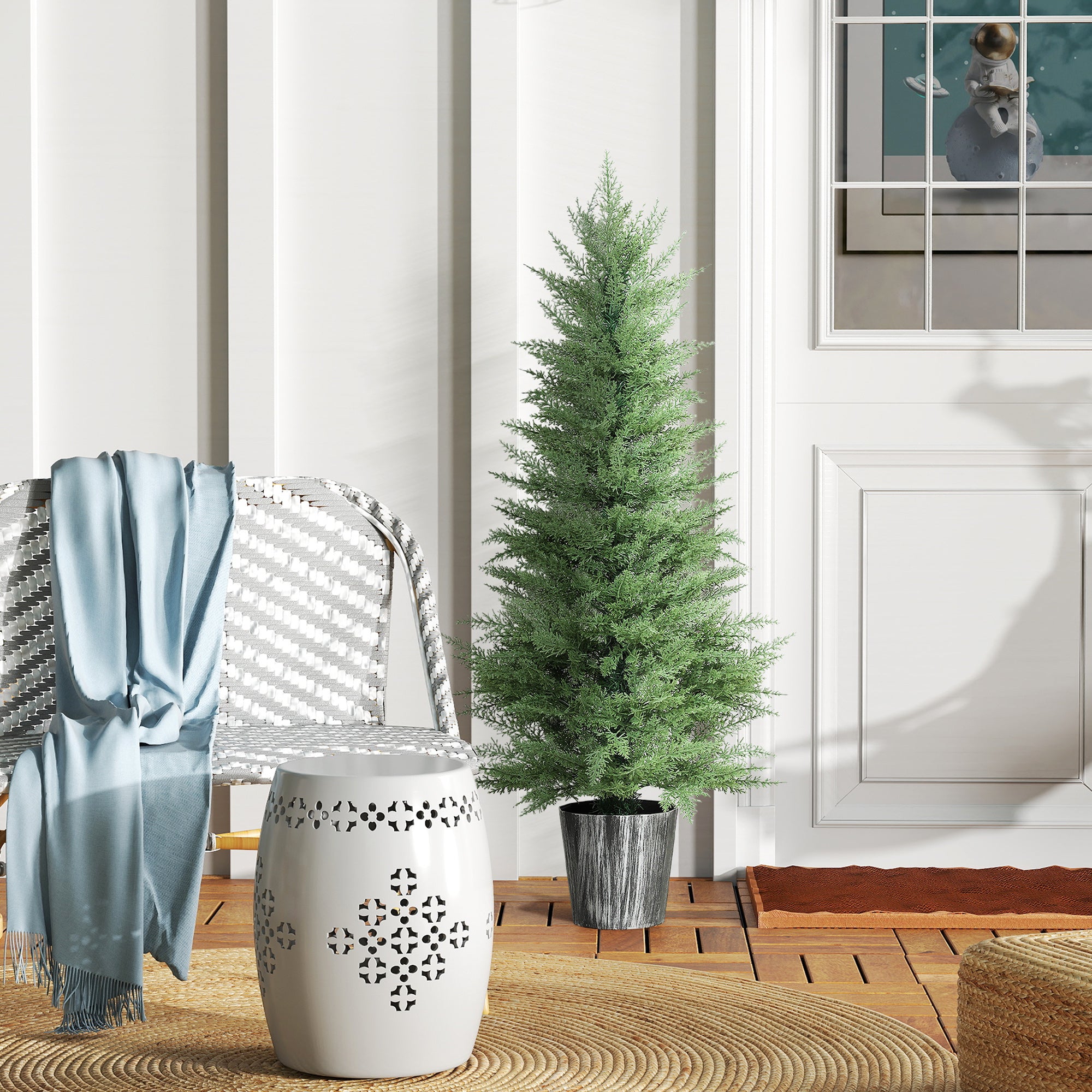 135cm Artificial Cypress Trees Set of 2, UV Resistant Artificial Plants with Decorative Pot, Fake Plants for Indoor Outdoor Decor, Green
