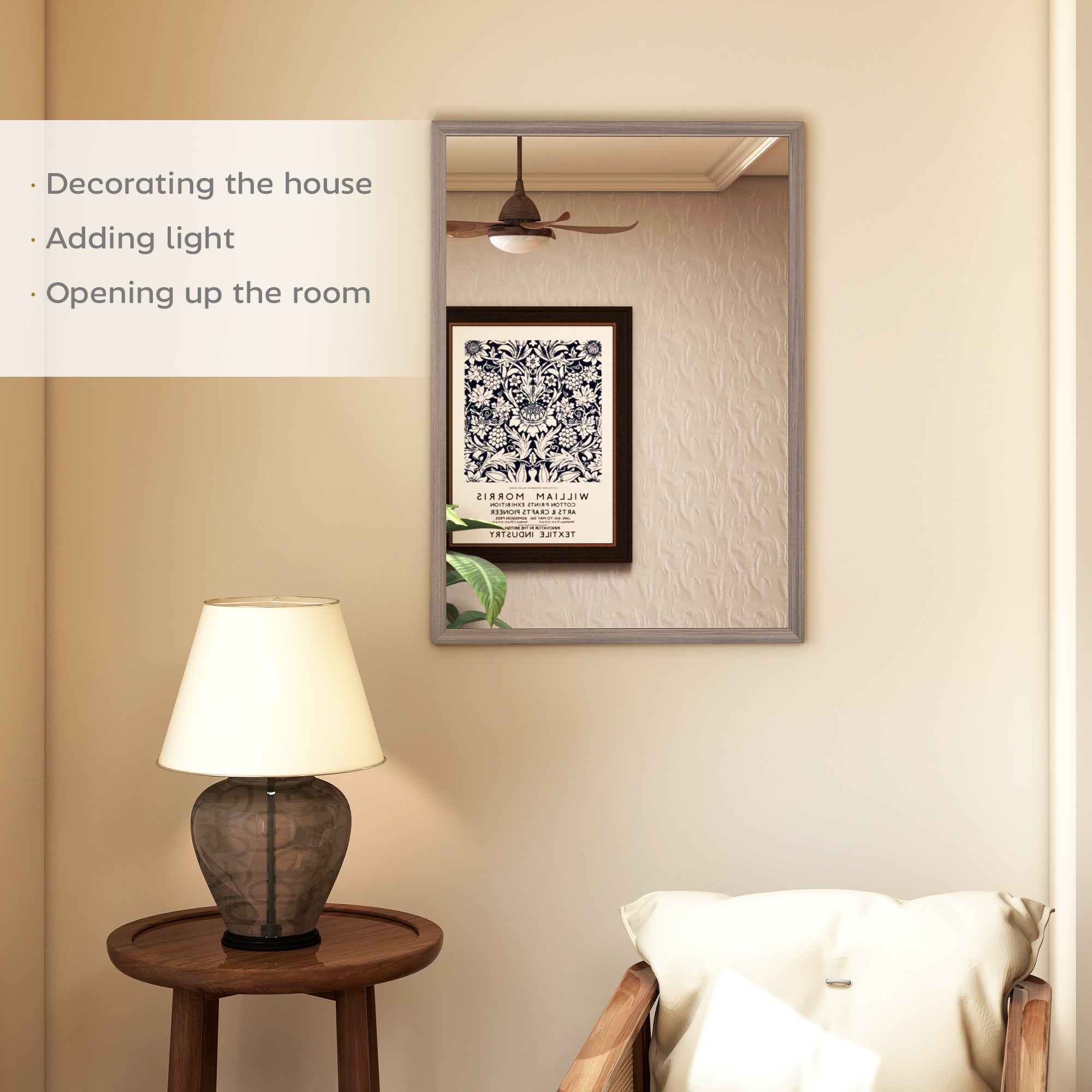 Wall Bathroom Mirror, 50 x 70 cm Wall-Mounted Mirror for Living Room, Bedroom, Hallway, Grey