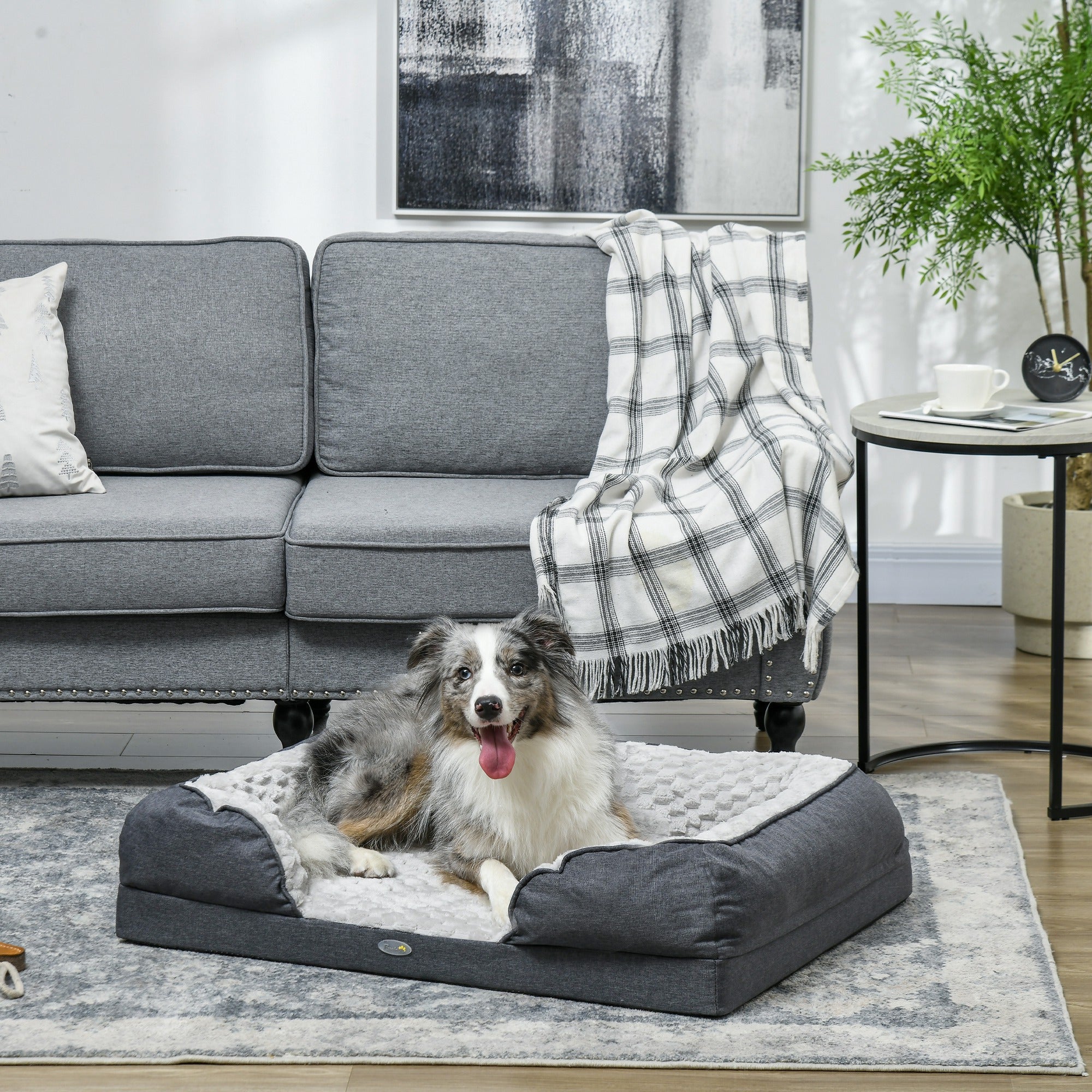 Calming Dog Bed Pet Mattress w/ Removable Cover, Anti-Slip Bottom, for Medium Dogs, 90L x 69W x 21Hcm - Charcoal Grey