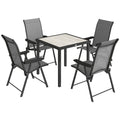 5 Pieces Outdoor Dining Set, Garden Dining Set for 4 with Square Table and Folding Chairs, Grey