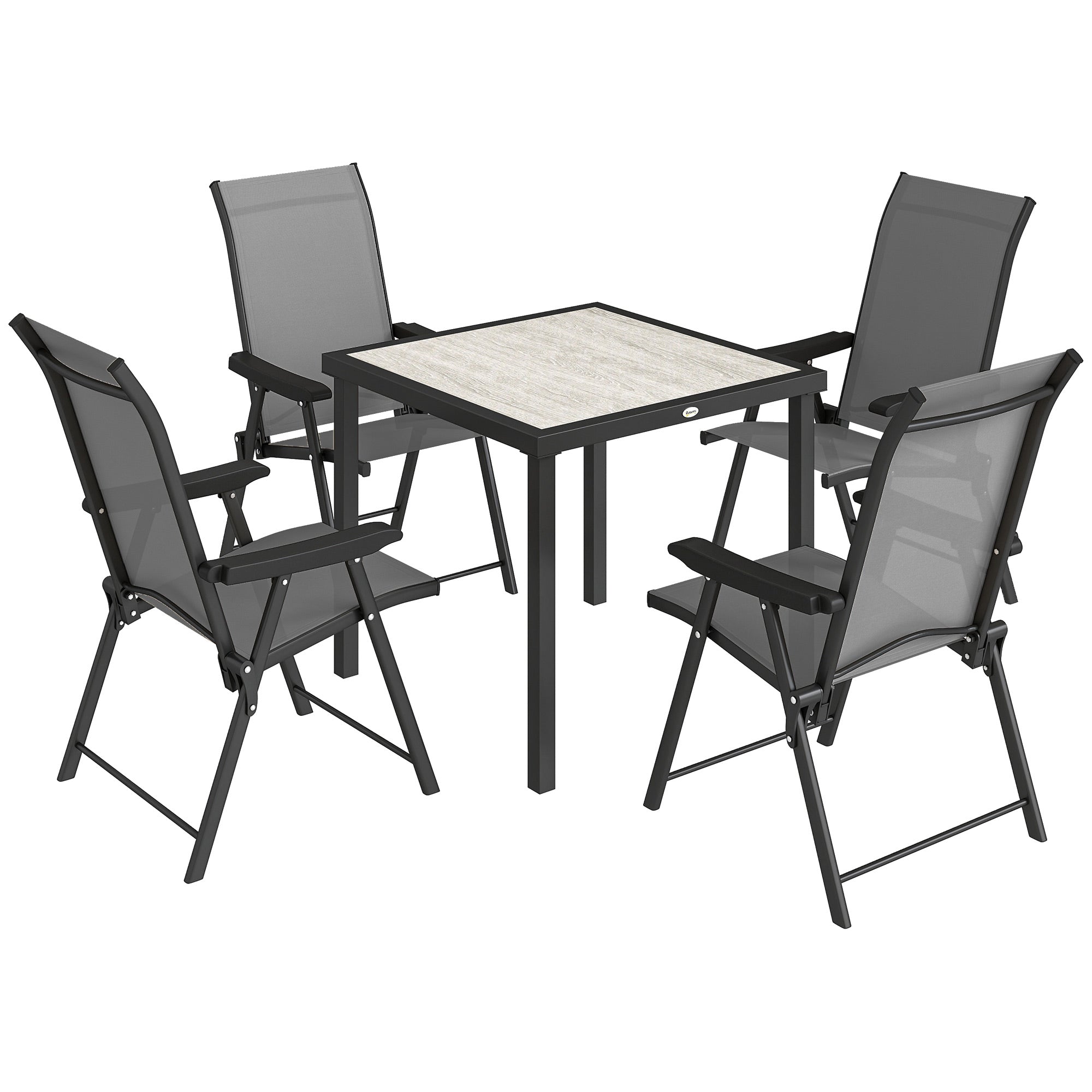 5 Pieces Outdoor Dining Set, Garden Dining Set for 4 with Square Table and Folding Chairs, Grey