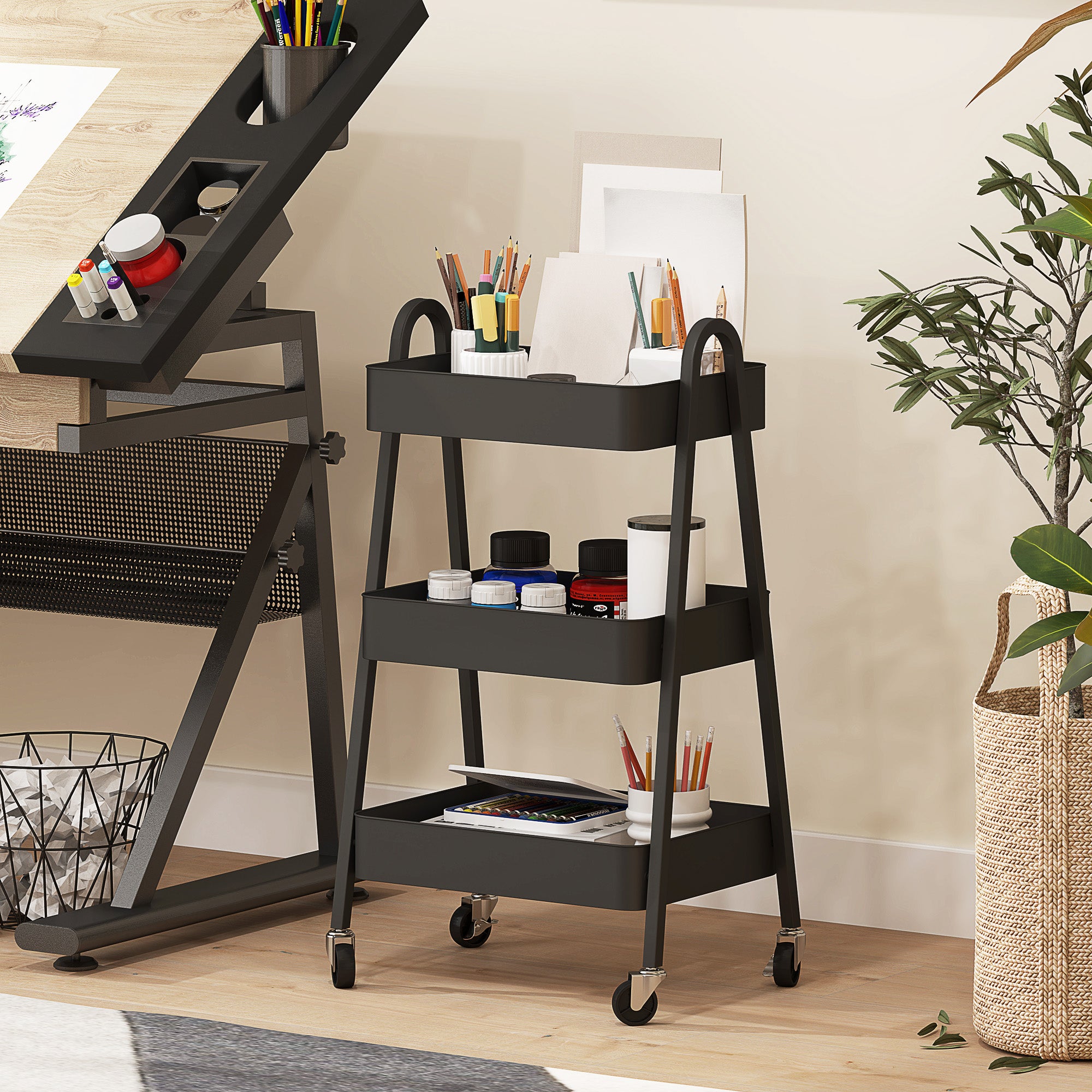 Three-Tier Storage Trolley - Black