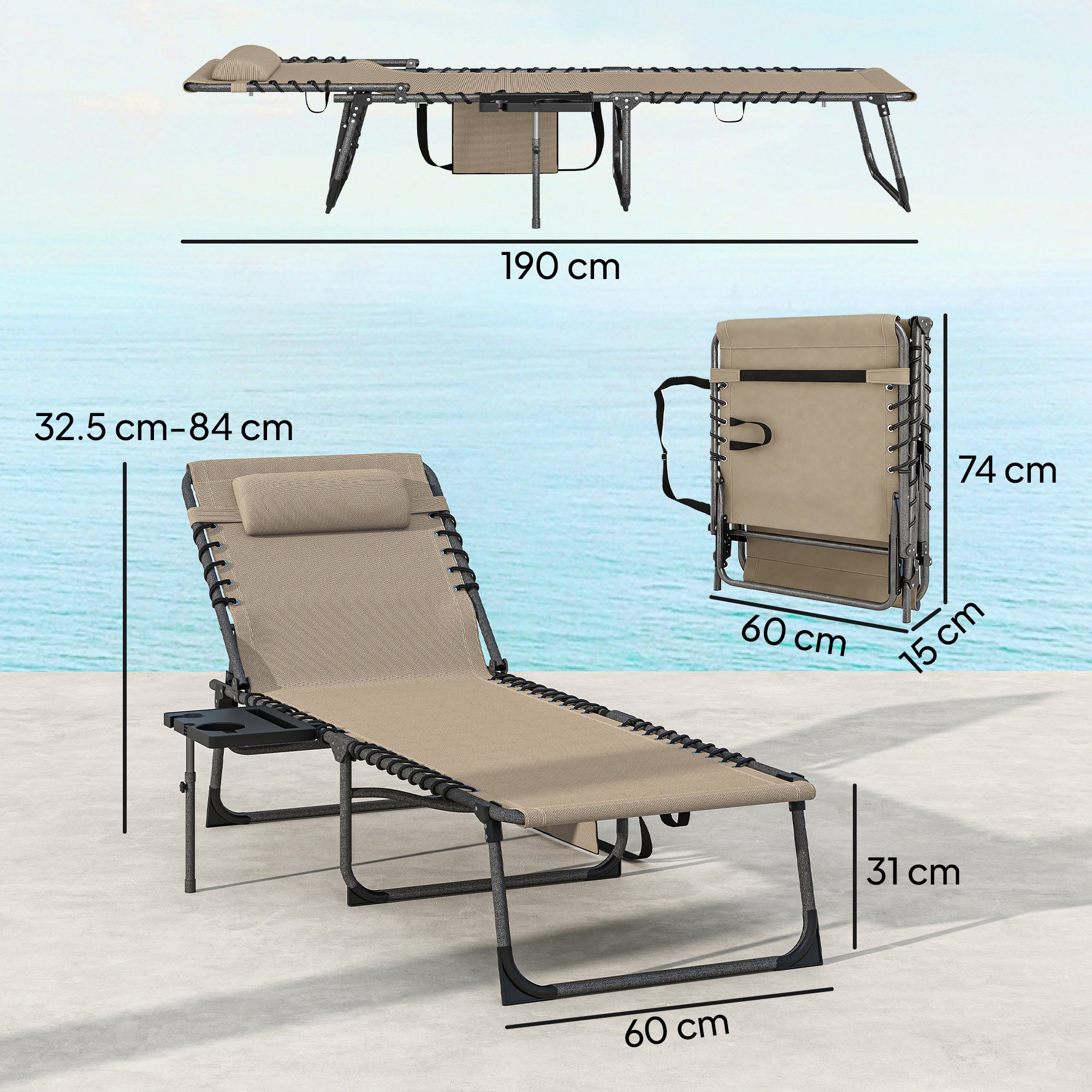 Five-Position Reclining Sun Loungers Set of 2 - Beige