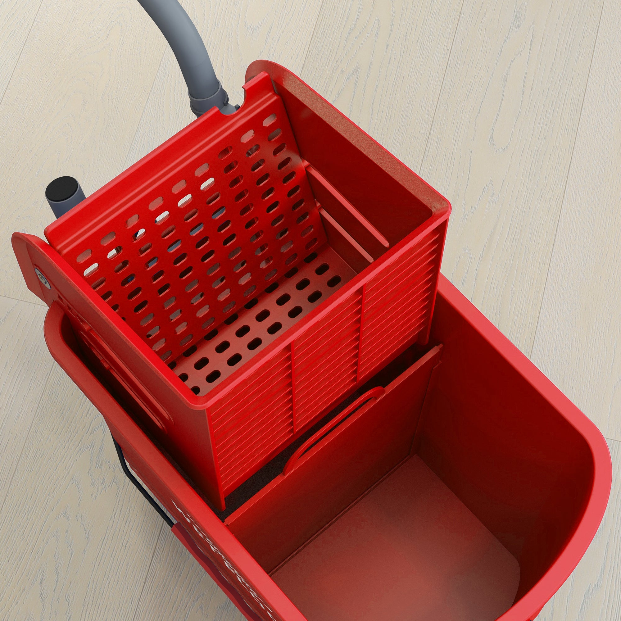 20L Mop Bucket with Water Separation Panel and Wheels - Red