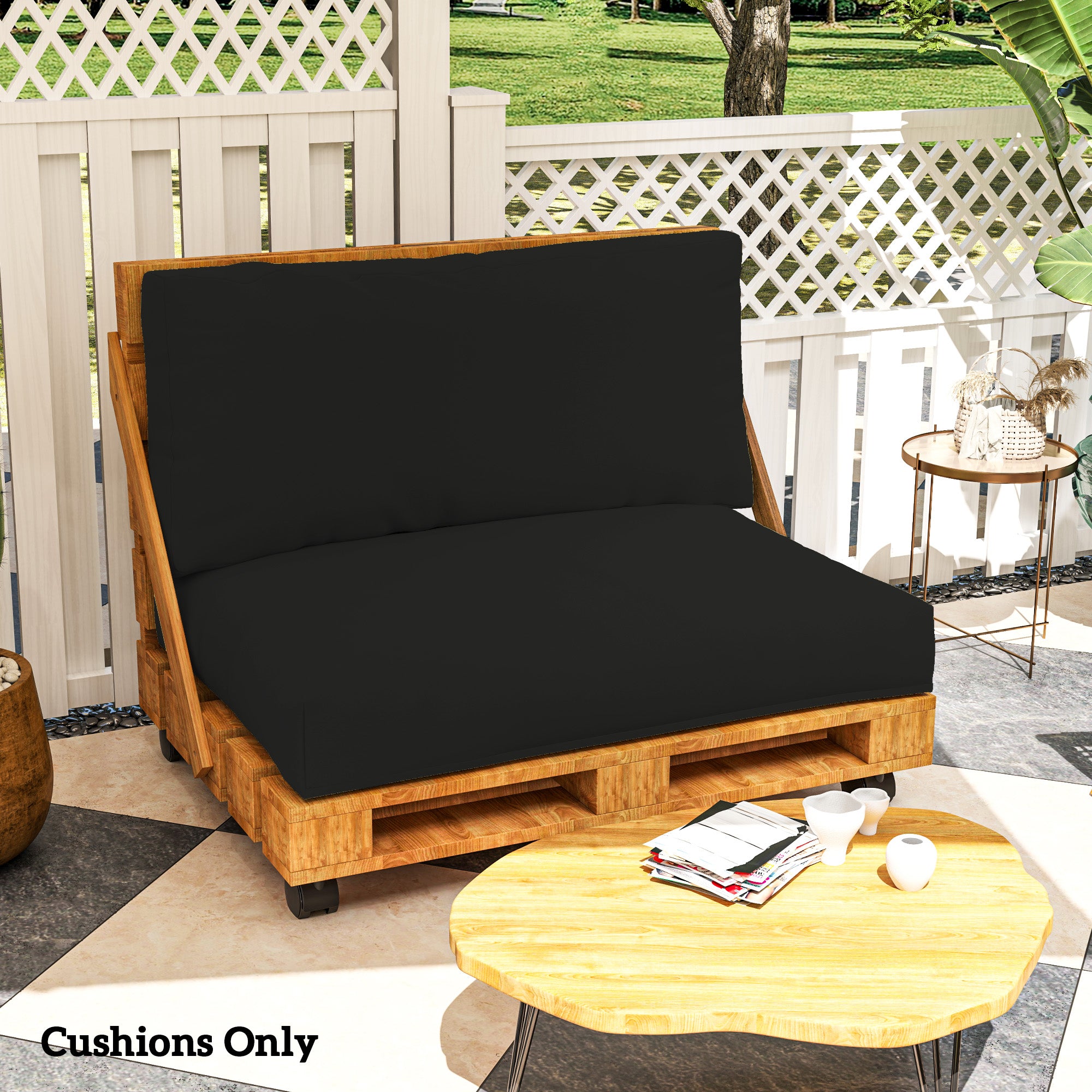2 Seater Pallet Furniture Cushions Set - Black Outdoor Cushions with UPF20+ Fabric