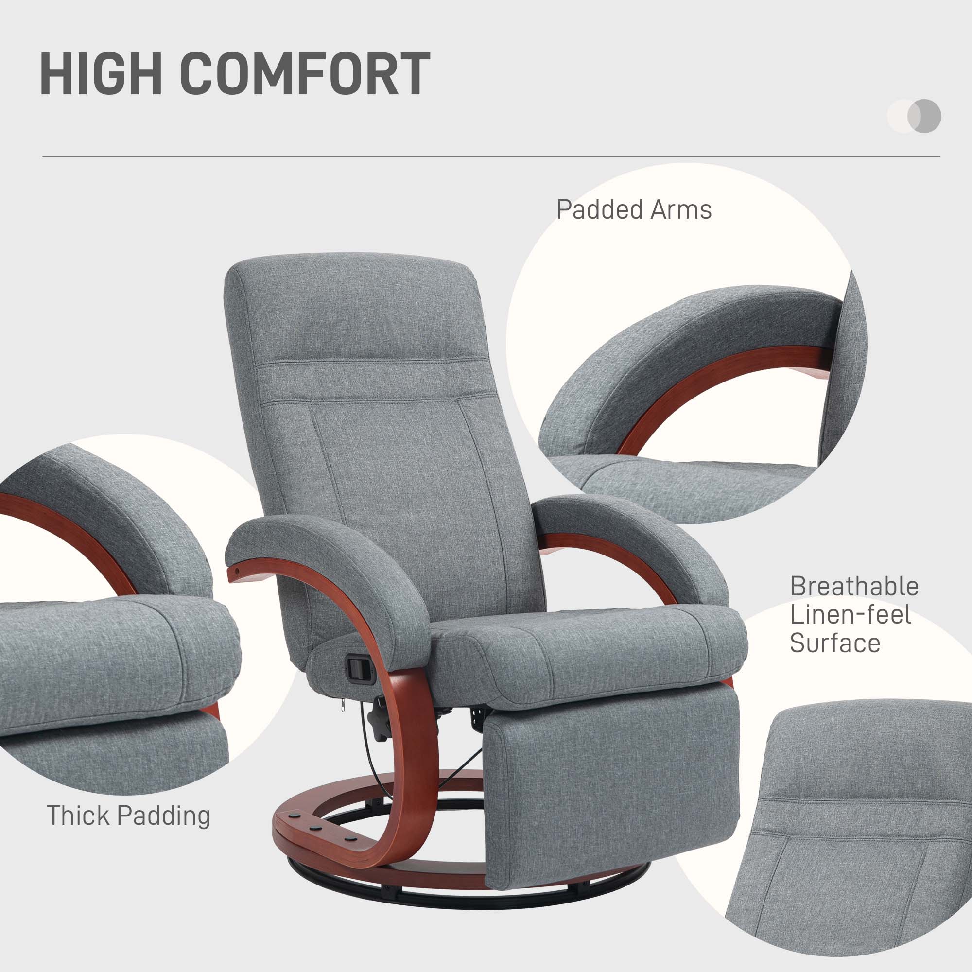 135° Manual Reclining Swivel Chair, with Footrest - Grey