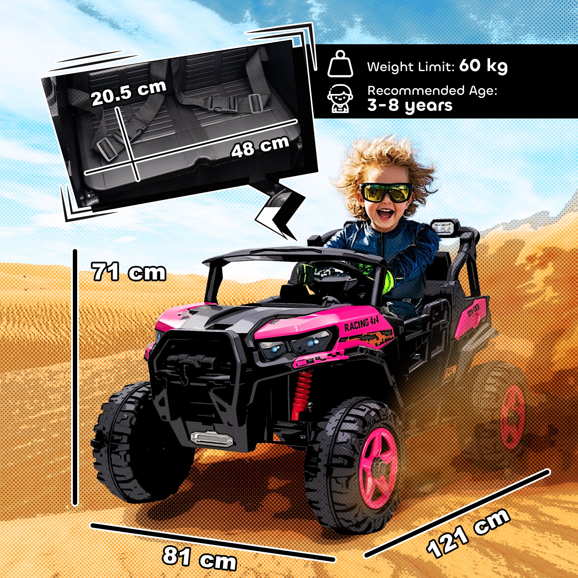 24V Electric Ride on Car, 2-Seater Electric Car for Kids with Remote, Bluetooth, Soft Start, Suspension Spring, Pink